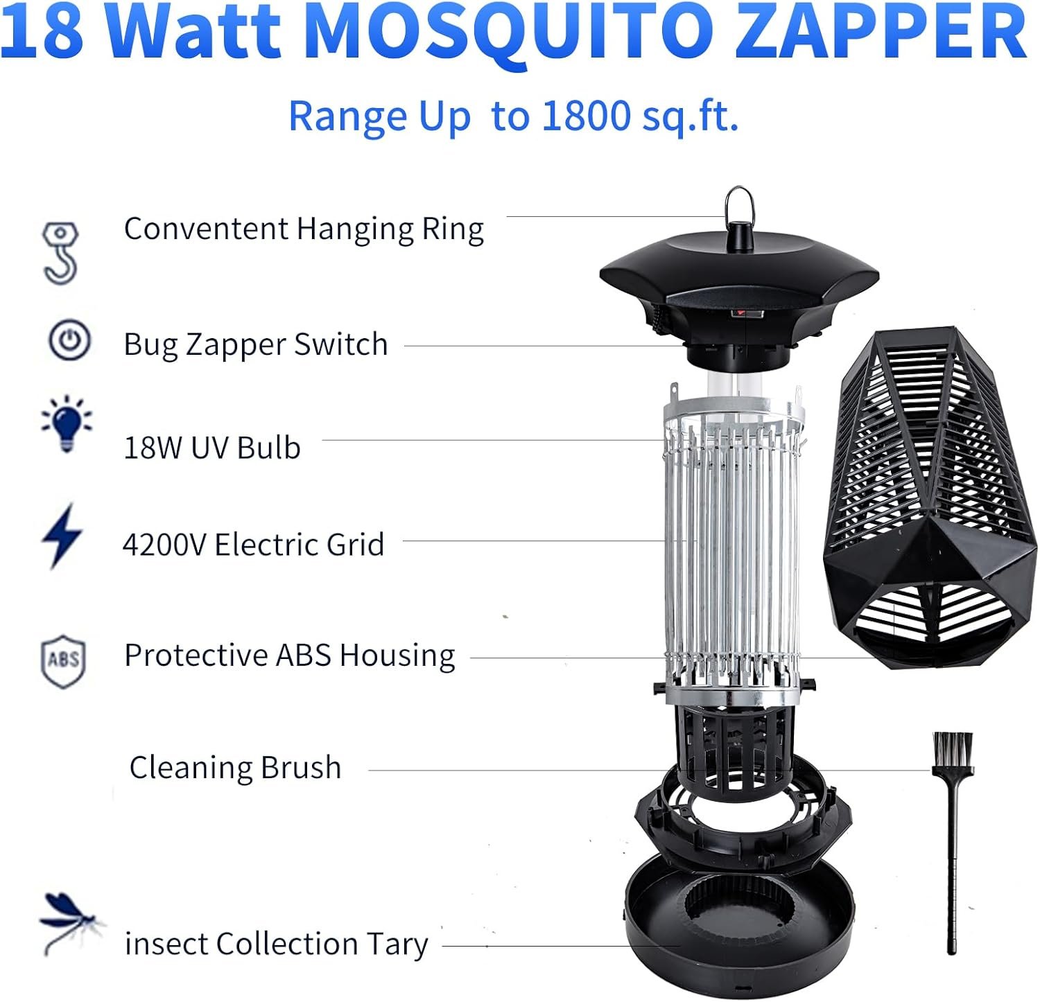Bug Zapper Outdoor Indoor, 18W Electric Fly Trap with Dusk to Dawn Light Sensor, Mosquito Repellent, Fly Zapper, Waterproof Mosquito Killer for Home Patio Office Courtyard - Image 5