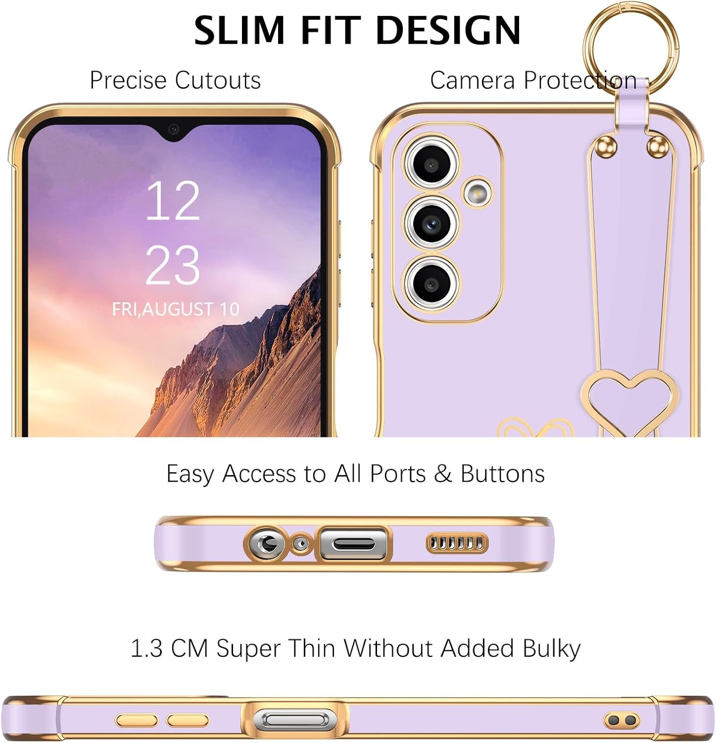 BENTOBEN for Galaxy A14 5g Phone Case with Adjustable Wristband Kickstand, Cute Heart Luxury Plating Bumper, Raised Corners Shockproof Women Girls Phone Cover for Samsung Galaxy A14, Lavender Purple - Image 8
