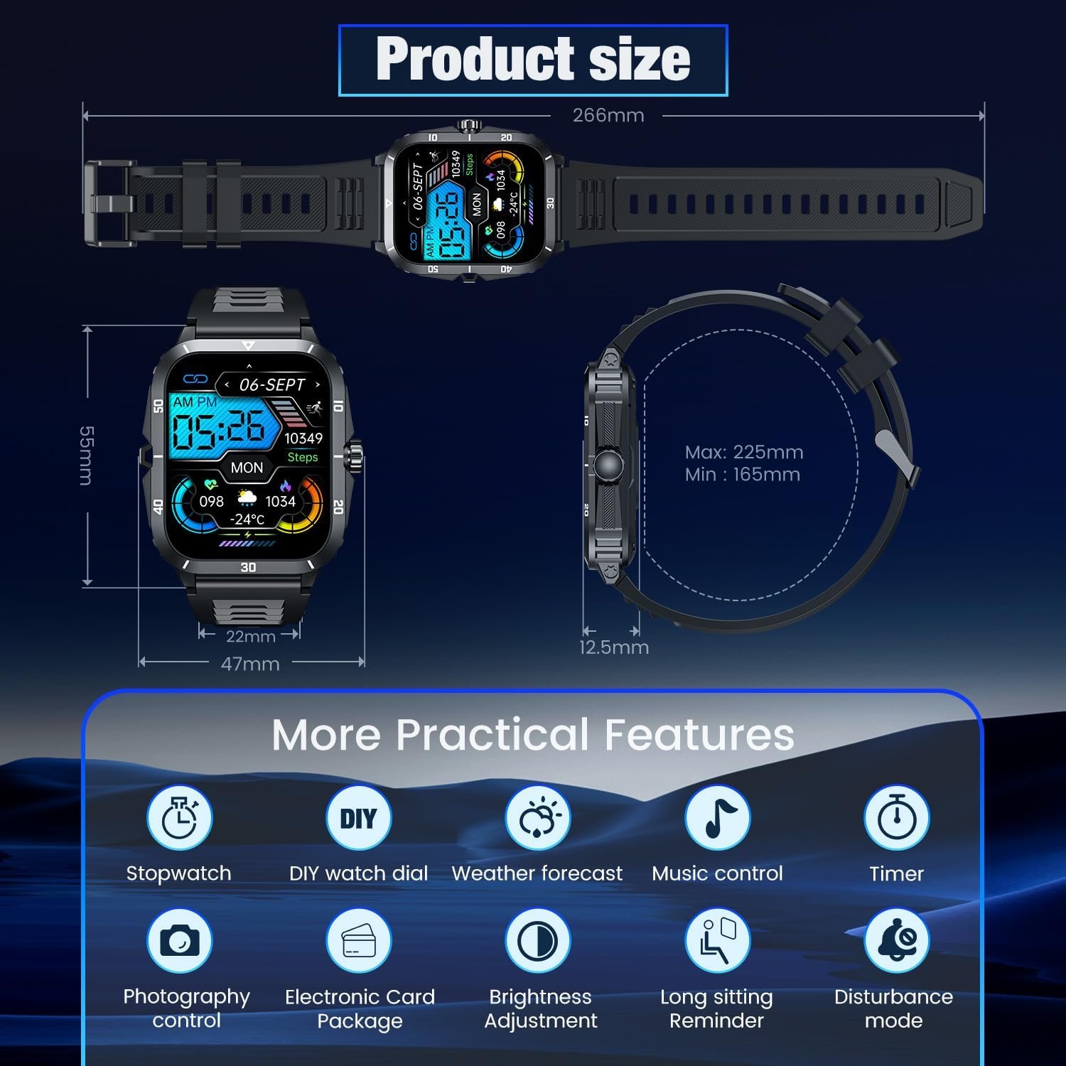 Smartwatch for Men Android iOS Phones: Smart Watch Fitness Tracker 2.0" Full Touchscreen with Answer/Make call Waterproof Blood Pressure Heart Rate Sport Pedometer Sleep Digital Step Activity Monitor - Image 8