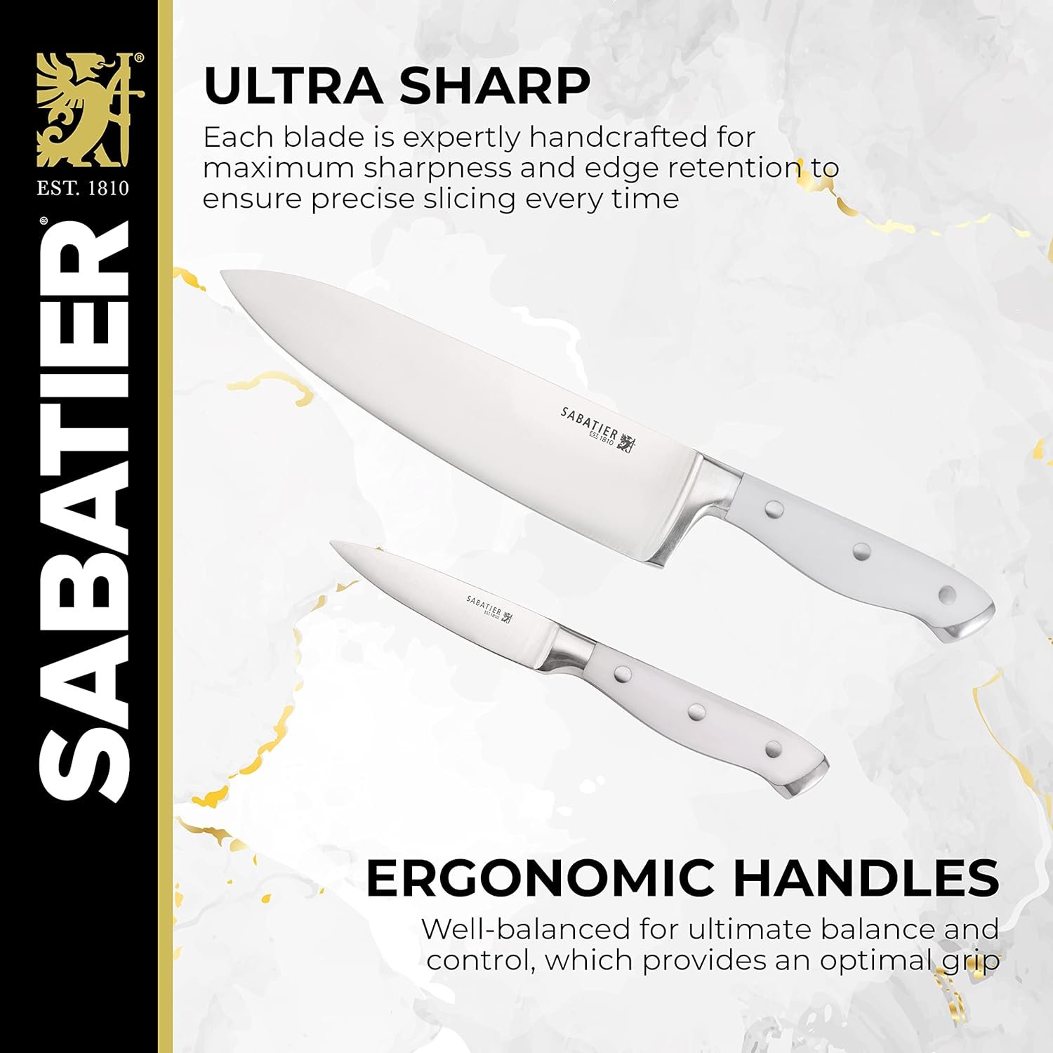 Sabatier 15-Piece Forged Triple Rivet Knife Block Set with Built-in Sharpener, High-Carbon Stainless Steel Kitchen Knives, Razor-Sharp Knife set with Acacia Block and Edgekeeper Technology, White - Image 4