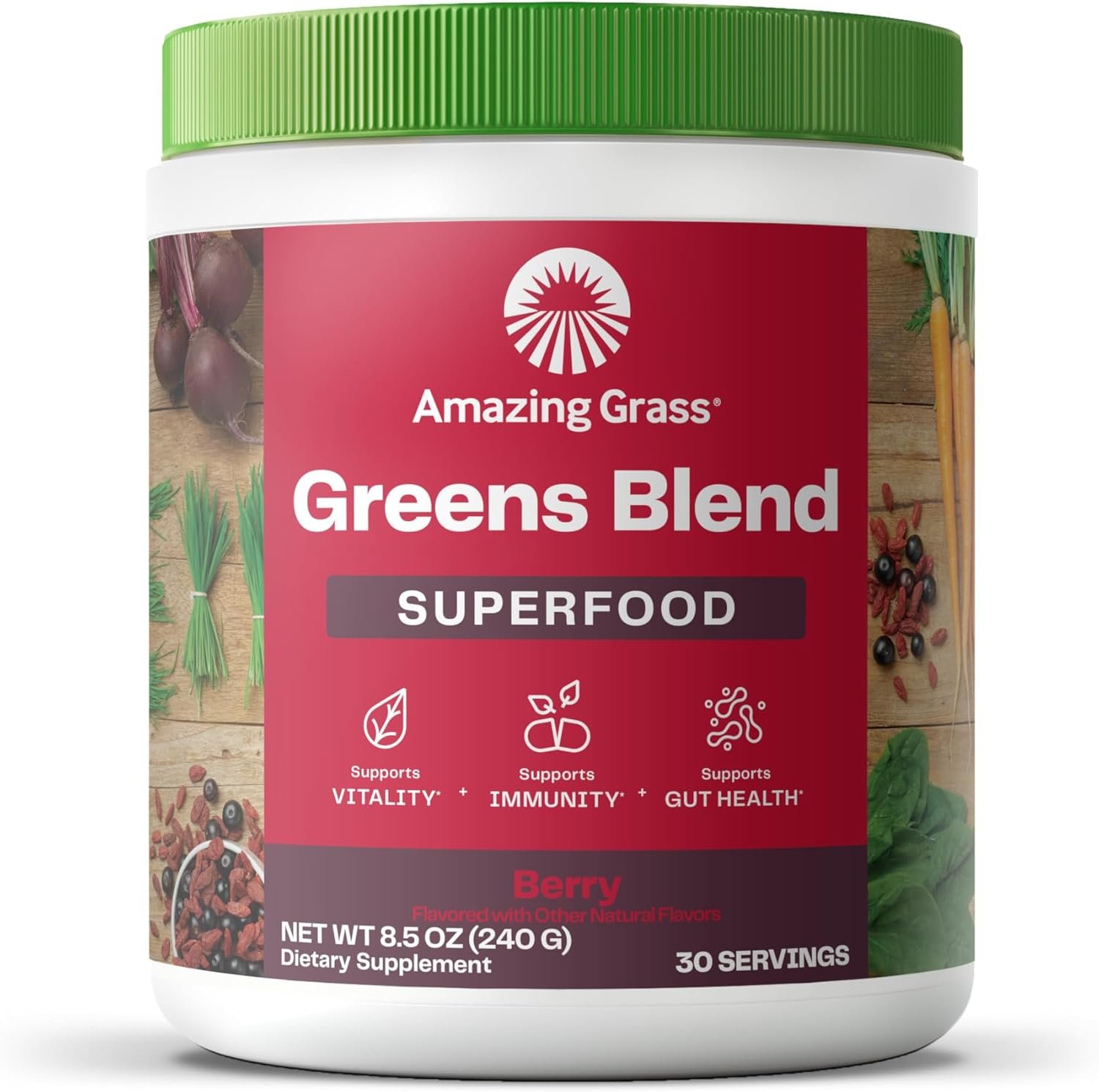 Amazing Grass Greens Superfood Powder: Greens Powder with Digestive Enzymes & Probiotics, Organic Spirulina, Chlorella, and Beet Root Powder, Berry, 30 Servings (Packaging May Vary) - Image 2