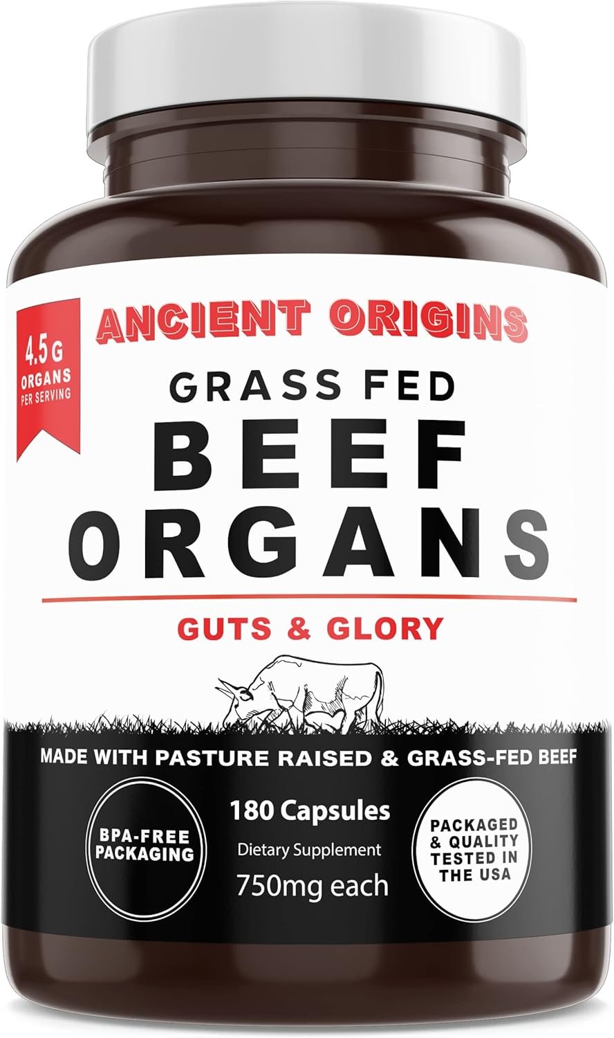 Ancient Origins Grass Fed Beef Organs Supplement 4500mg - Desiccated Liver, Bone Marrow, Heart, Spleen, Pancreas & Kidney, Non-GMO, Gluten Free, Undefatted (180 Capsules, 750mg Each) - Image 2