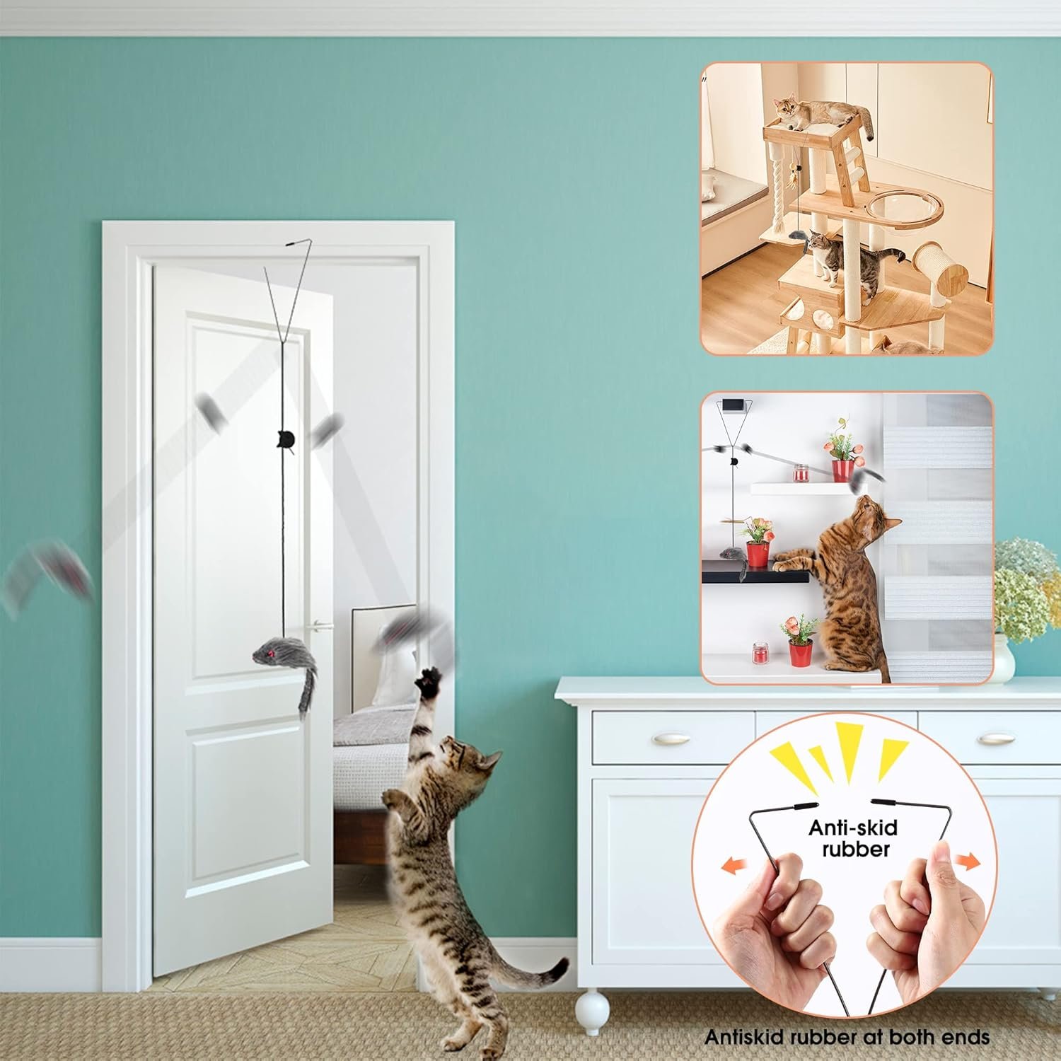 FYNIGO 2 Pcs Self Play Hanging Door Cat Mouse Toys for Bored Indoor Adult Cats Kitten,Interactive Cat Mice Toys for Hunting Exercising Eliminating Boredom, for All Breeds - Image 5