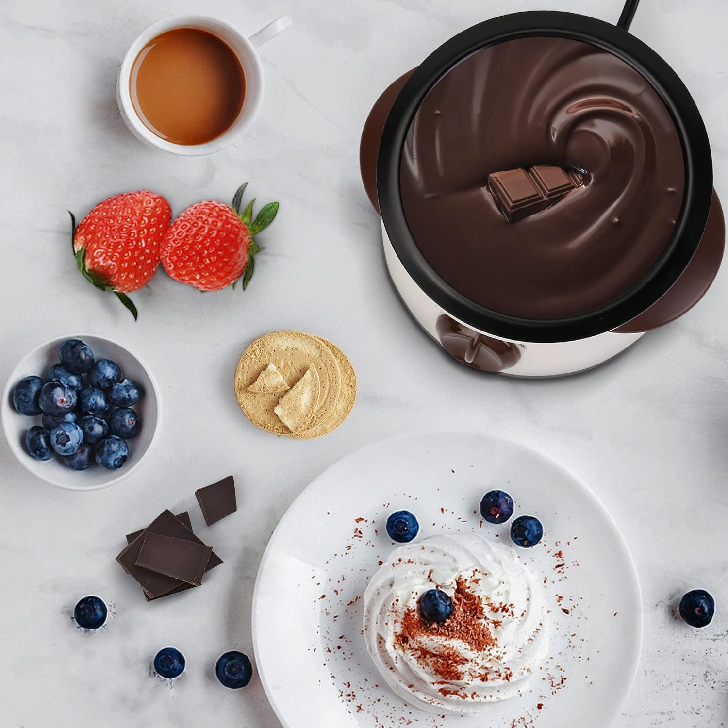 Chocolate Fondue Pot, Mini Electric Chocolate Melting Pot, Chocolate Maker Chocolate Marshmallow Candy Melting Warming Fondue Set Dipping Pot with 10pcs Forks & Removable Pot for Party, White - Image 8