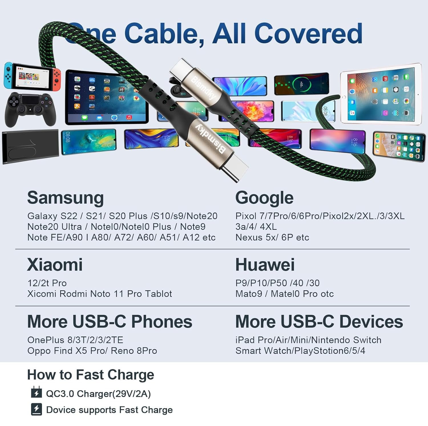 2Pack 4FT Multi Charging Cable ,USB C Splitter Cable,4 in 1 Fast Charging QC3.0 Nylon Braided Charging Cord with 4 Type-C Cable, for iPhone 15 Pro Max/Android and Tablets (USB C Splitter Cable) - Image 5