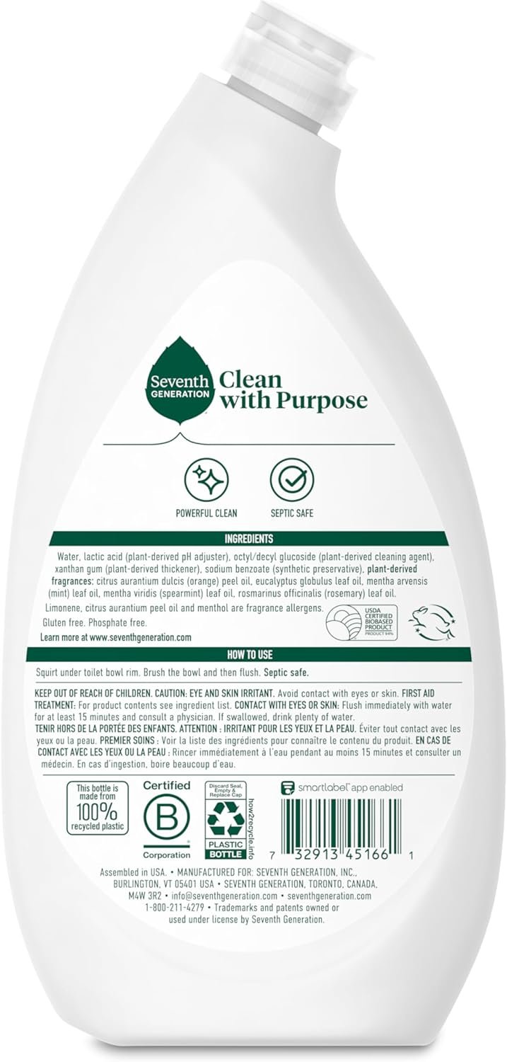 Seventh Generation Toilet Bowl Cleaner Fresh Mint scent 4 Pack Without Chlorine Bleach Ammonia Free 24 oz - Image 3