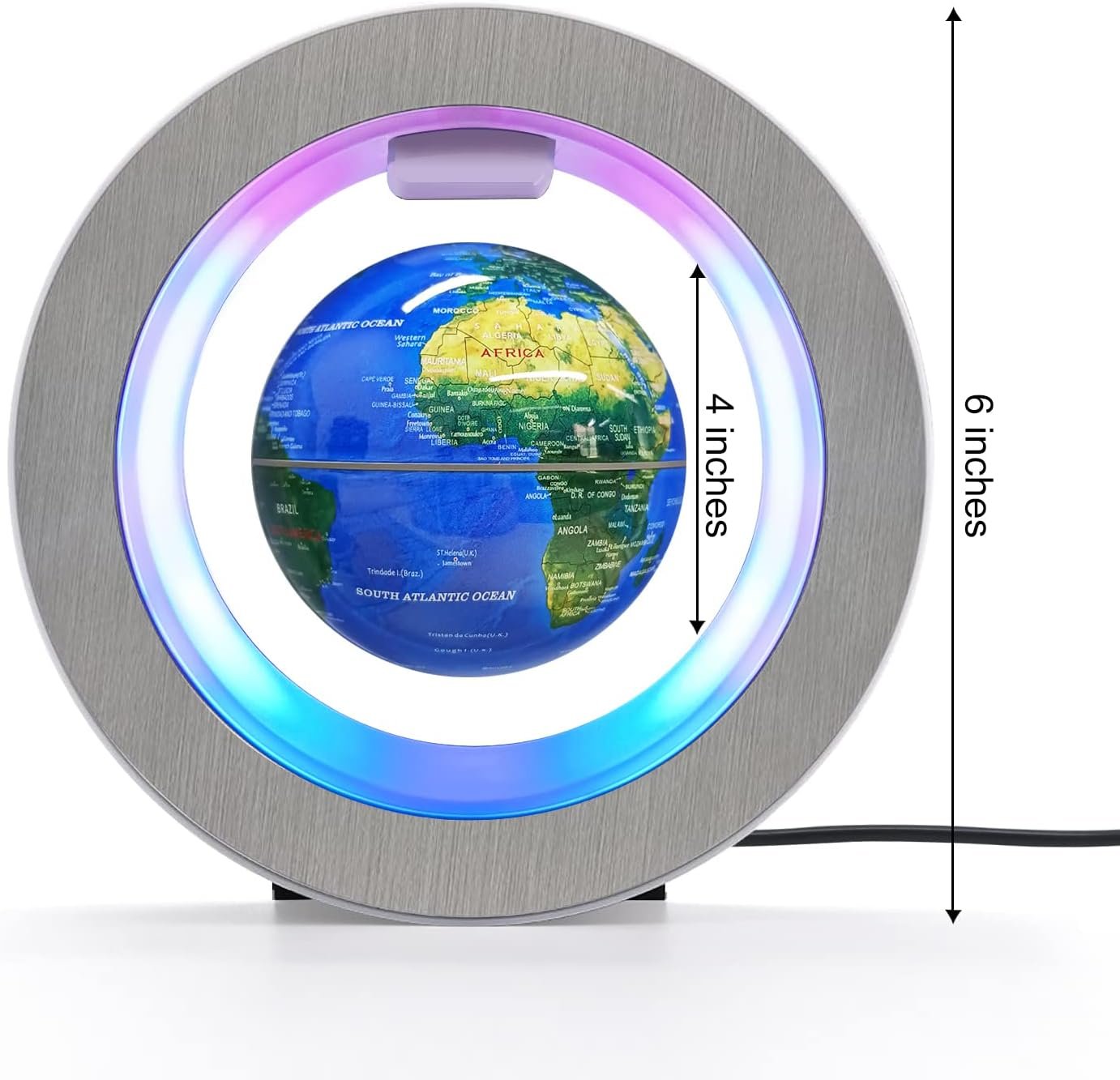 Flagest Magnetic Levitation Floating Globe - Levitating O Shape Globe with LED Lights for Educational Home Office Desk Decor - Birthday Holiday Party Item (4Inches Globe - Image 3