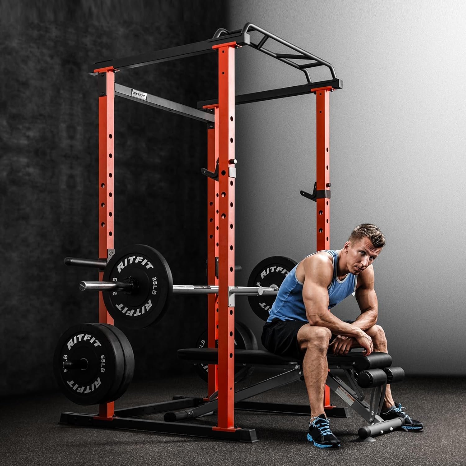 RitFit PPC01 Power Cage 1000LB Capacity and Packages with Optional Basic Power Rack, Weight Bench, Barbell Set with Olympic Barbell, DIY LAT Pull Down Pulley System, for Garage & Home Gym - Image 8