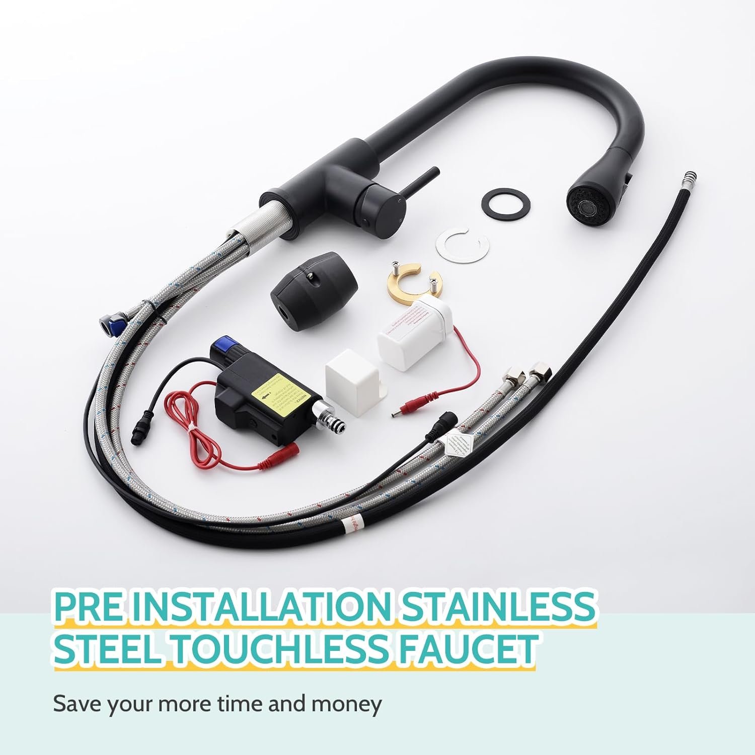 Kicimpro Black Touchless Kitchen Faucet with Pull Down Sprayer Single Handle, Side Motion Sensor Kitchen Touchless Faucet with Water Lines, Two Modes Matte Black Touchless Faucet for Kitchen Sink - Image 8