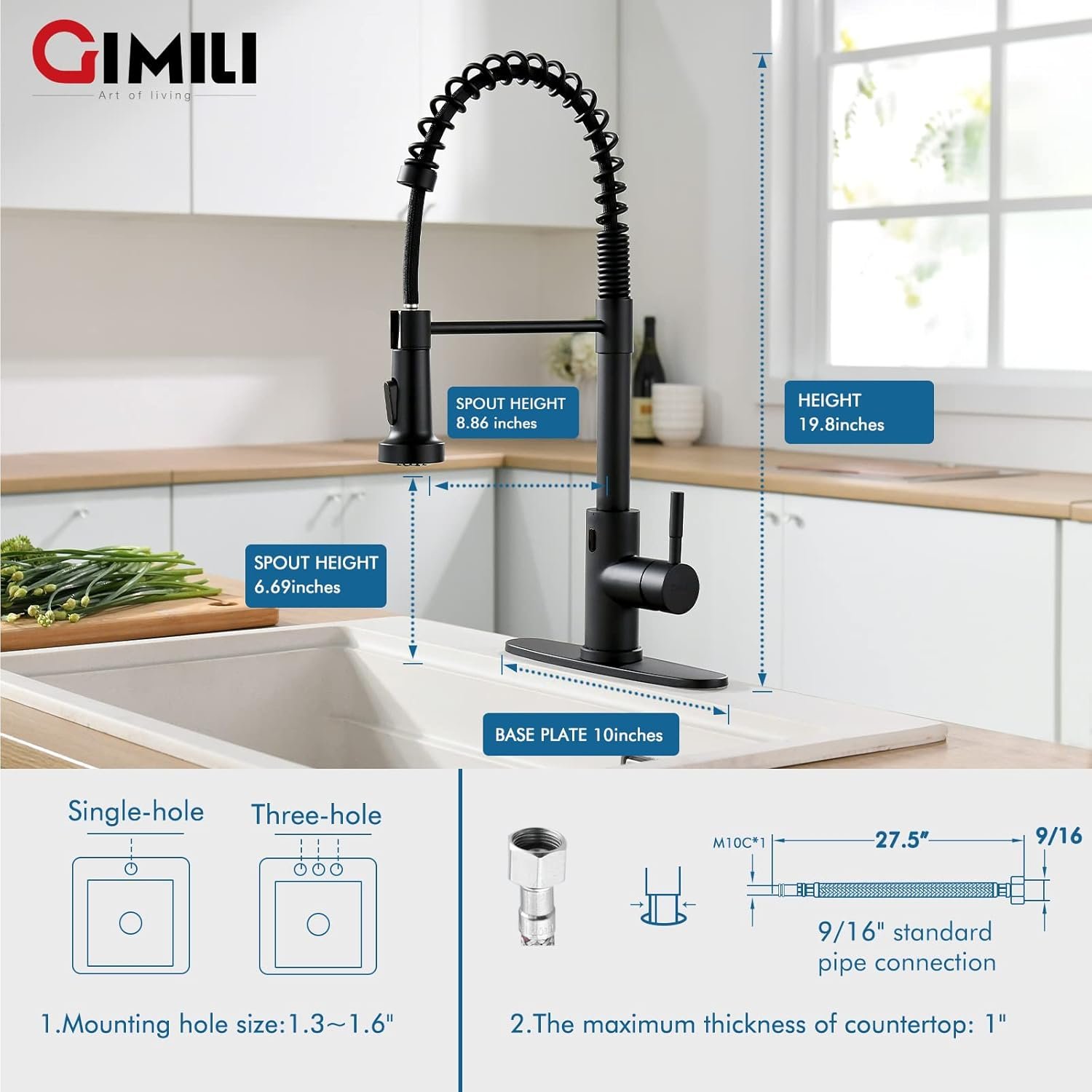 GIMILI Matte Black Touchless Kitchen Faucet with Pull Down Sprayer Motion Sensor Smart Activated Hands Free Single Handle Spring Kitchen Sink Faucet - Image 4