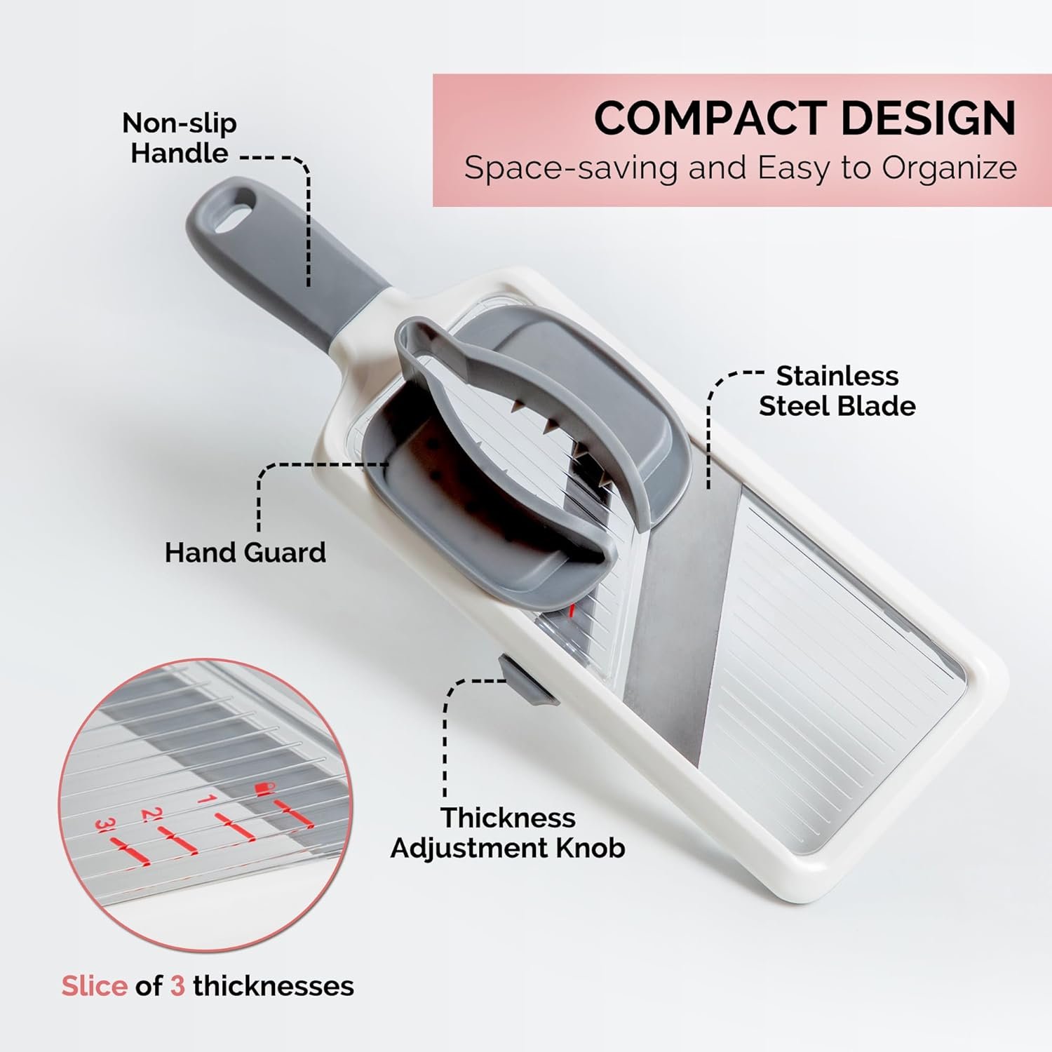 Multi Handheld Mandoline Slicer - Adjustable Stainless Steel Blades, Comfort Grip, Safety Features, Dishwasher Safe Easy to Clean Ideal for Fast and Precise Slicing of Fruits and Vegetables - Image 7