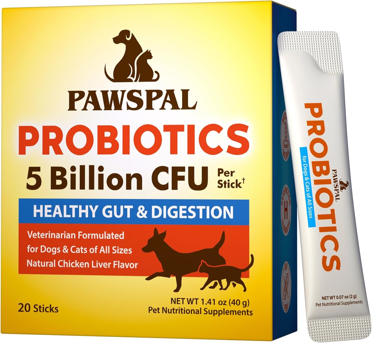 Probiotics for Dogs and Cats, 5 Billion CFU, Veterinarian Formulated, Digestive & Immune Health, Gut Flora Balance, All Natural Probiotic Powder, Chicken Liver Flavor, 20 Sticks - Image 2