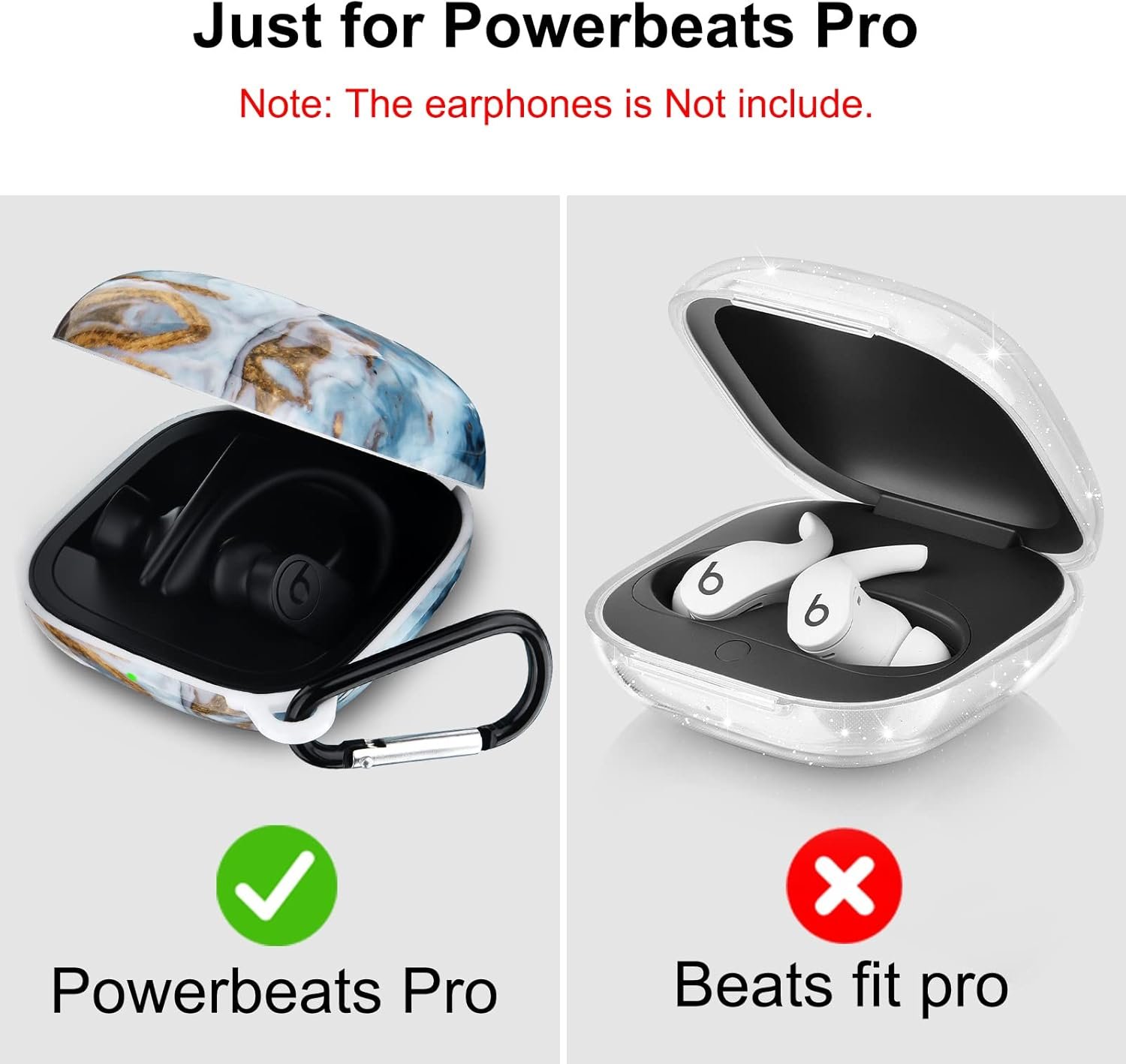 Case Compatible with Powerbeats Pro Case Cover, Upgraded Anti-Lost & Shockproof Protective Case with Carabiner for Beats Powerbeats Pro (Marble Blue) - Image 3