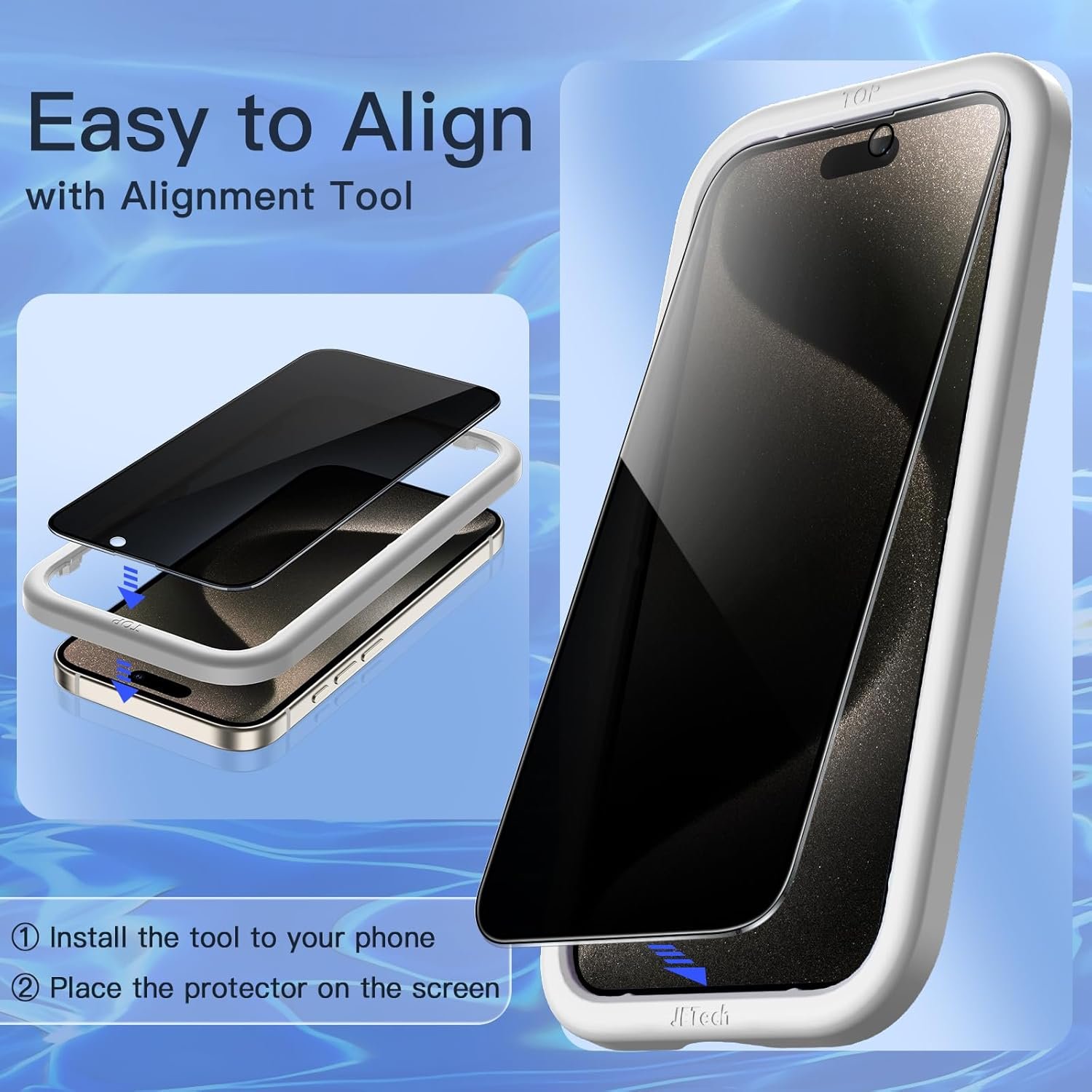 JETech Privacy Full Coverage Screen Protector for iPhone 15 Pro 6.1-Inch, Black Edge Anti-Spy Tempered Glass Film with Easy Installation Tool, Case-Friendly, 2-Pack - Image 6