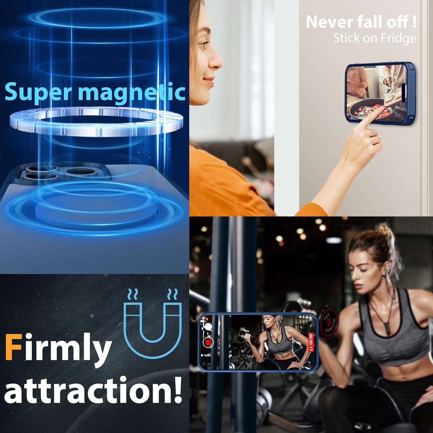 for iPhone 15 Pro Max Case 360°Magnetic Ring Stand, Compatible with Magsafe, Military Grade Shockproof, Translucent Back with Ring Holder Protective Phone Cover for iPhone 15 ProMax Blue - Image 6