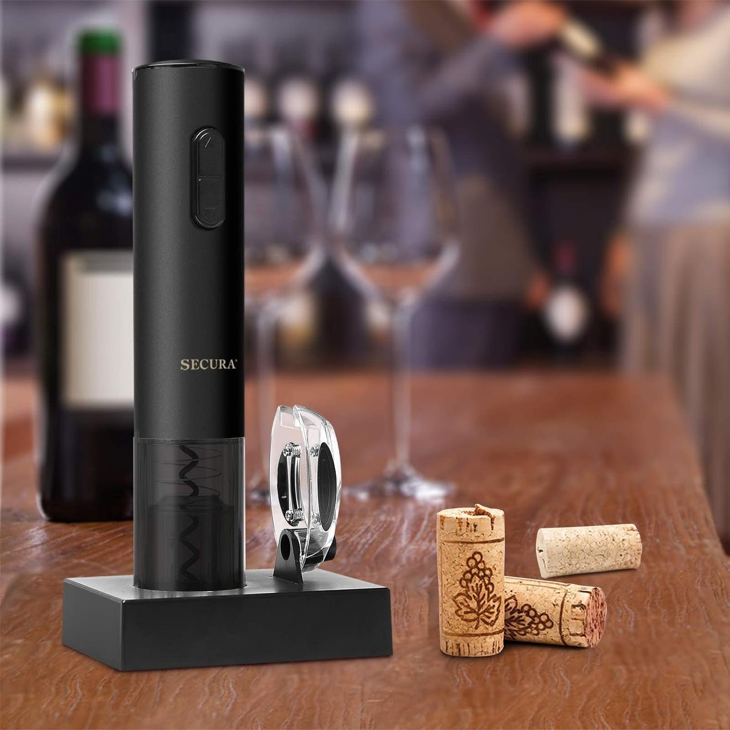 Secura Electric Wine Opener, Automatic Electric Wine Bottle Corkscrew Opener with Foil Cutter, Rechargeable (Black) - Image 7