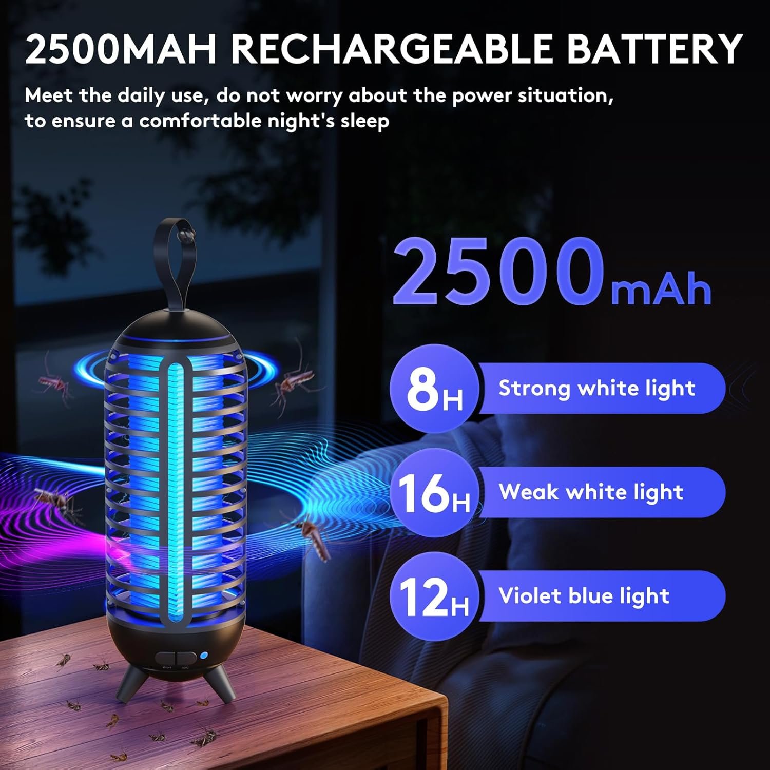 Rechargeable Bug Zapper for Indoor and Outdoor Use, Wireless Electric Mosquito Zapper, Waterproof Insect Trap for Patio, Home, Backyard - Image 6