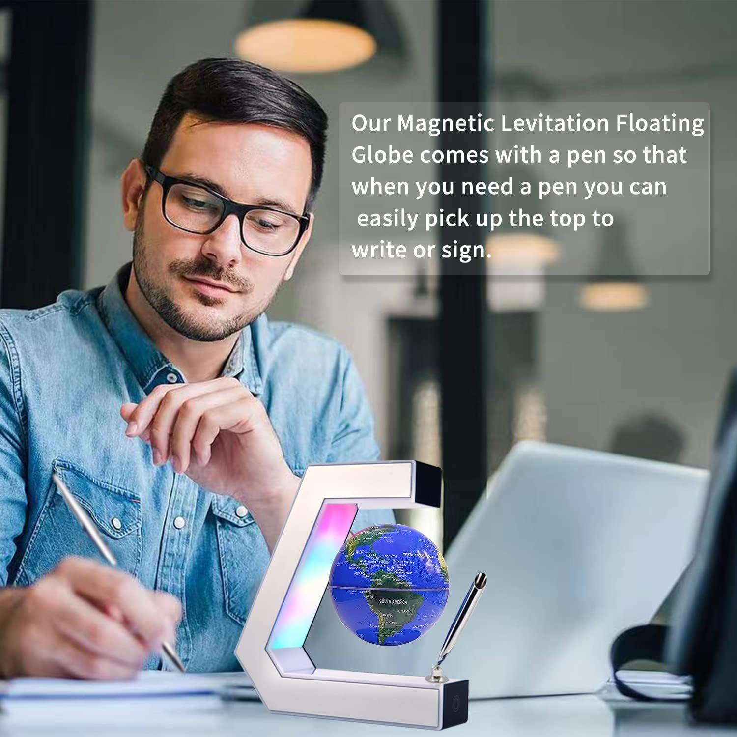 Flagest Magnetic Levitation Globe with LED Lights & Touch Control and Pen, Floating Globes for Educational Home Office Desk Bookshelf Decor, Birthday Anniversary Holiday Creative Item(3.3 Inches Globe) - Image 6