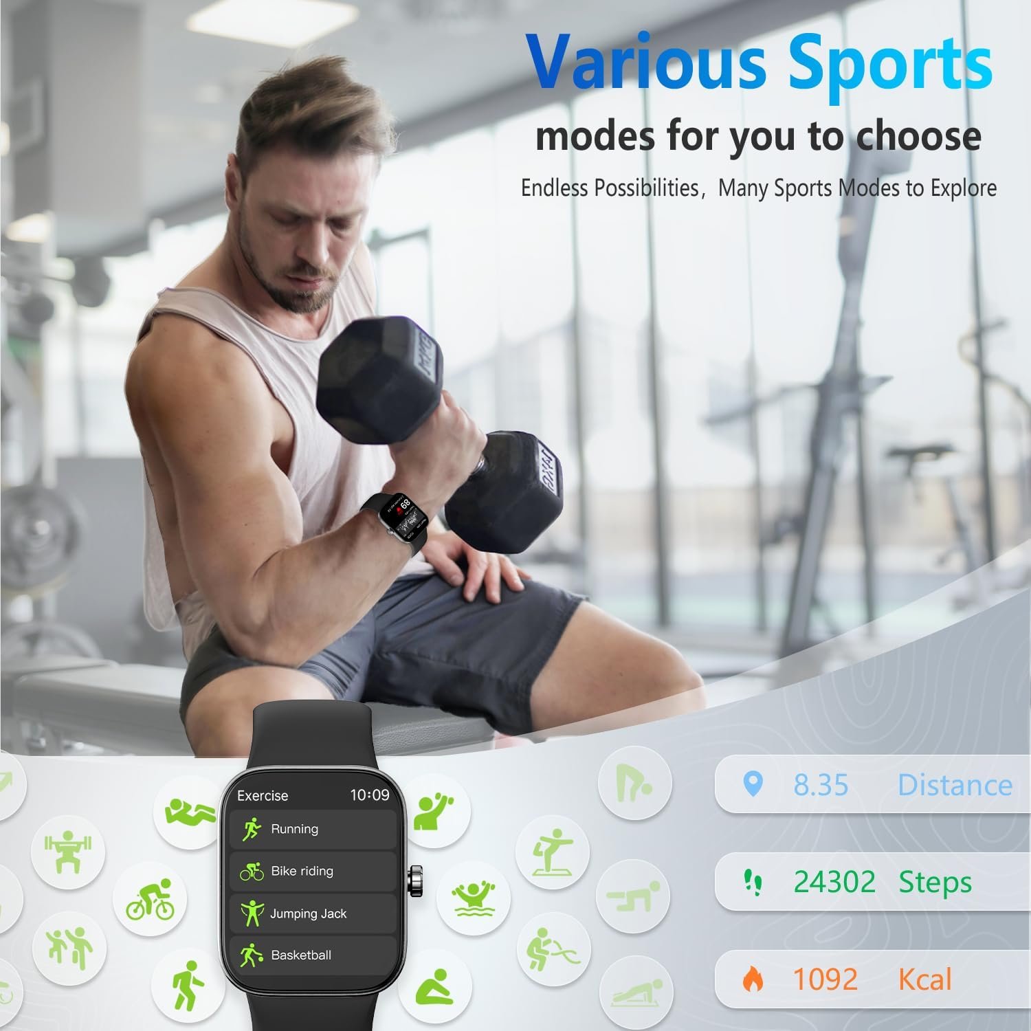 ASWEE Smart Watch (Answer/Dial Call),Fitness Tracker with 1.85" TFT Display,Multiple Sport Modes Smartwatch with Heart Rate Blood Oxygen and Sleep Monitor,IP68 Waterproof Smart Watches for Men Women - Image 3