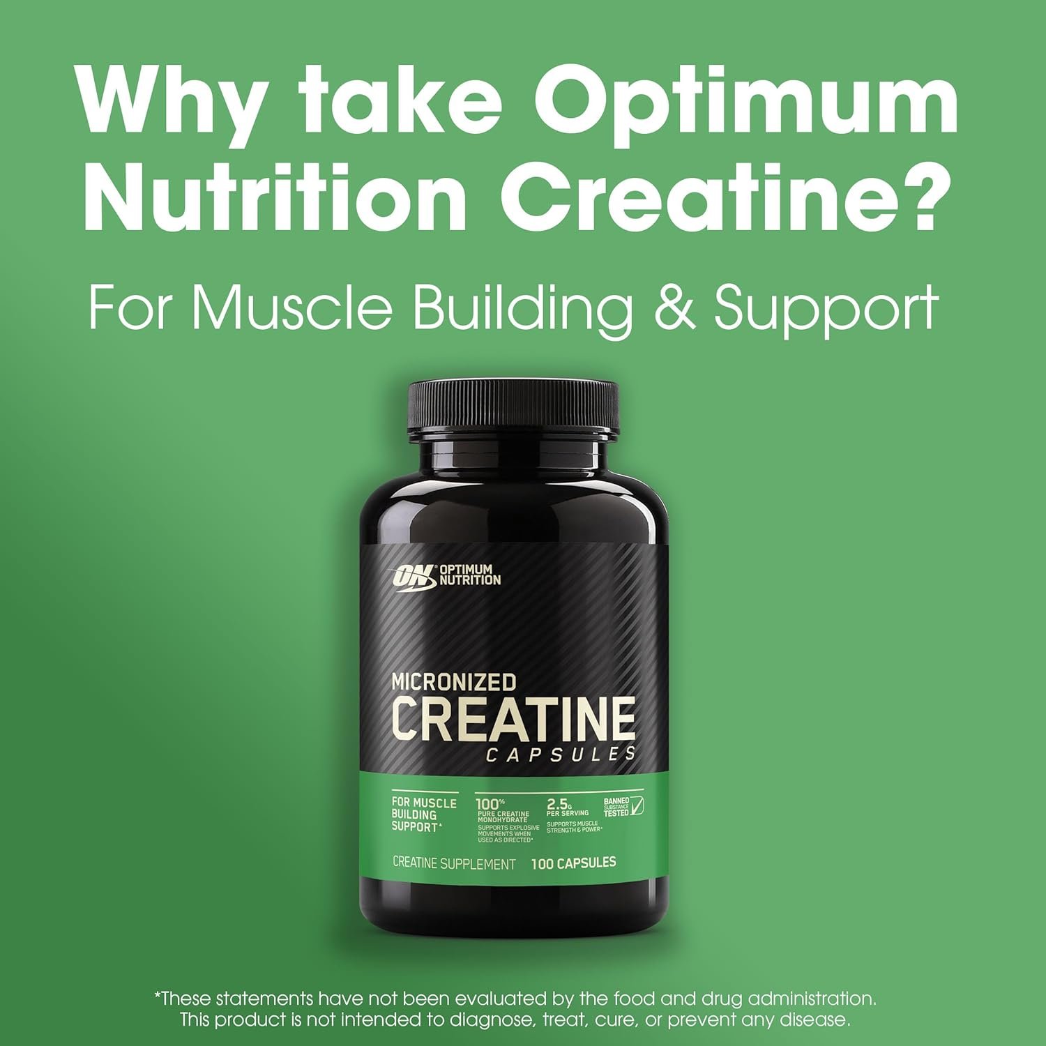 Optimum Nutrition Micronized Creatine Monohydrate Capsules, Keto Friendly, 2500mg, 100 Capsules - Image 3