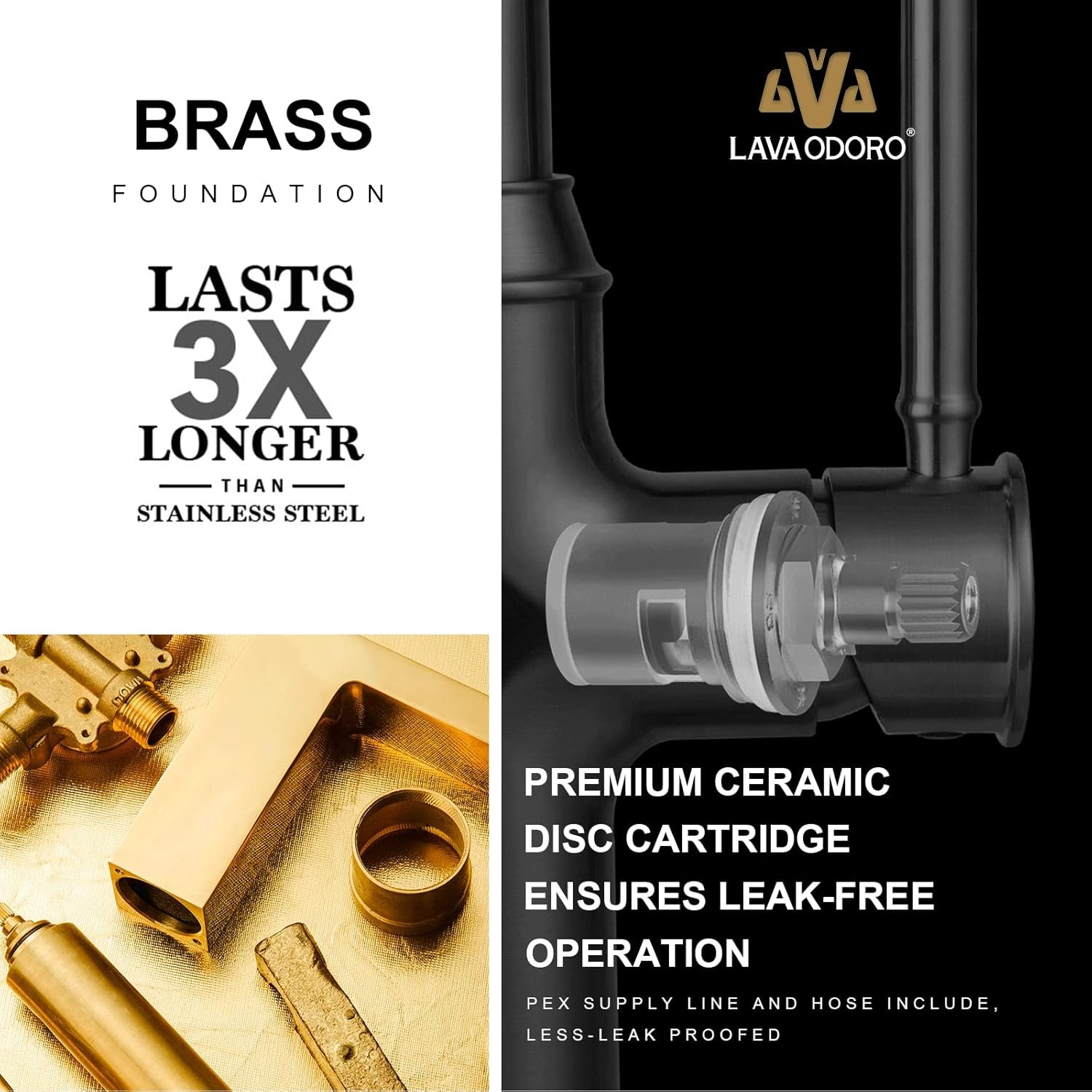 Oil Rubbed Bronze Kitchen Faucet with Pull Down Sprayer, Lava Odoro Single Handle Kitchen Sink Faucet Bronze Faucet for Kitchen Sink 1 Hole and 3 Hole, Deck Plate Included, KF421-ORB - Image 8