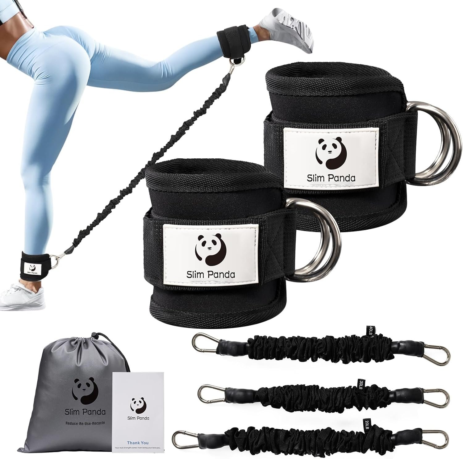 Slim Panda Ankle Resistance Bands with Cuffs,Leg Resistance Bands for Booty Workout Equipment for Kickbacks Hip Fitness Training - Image 2