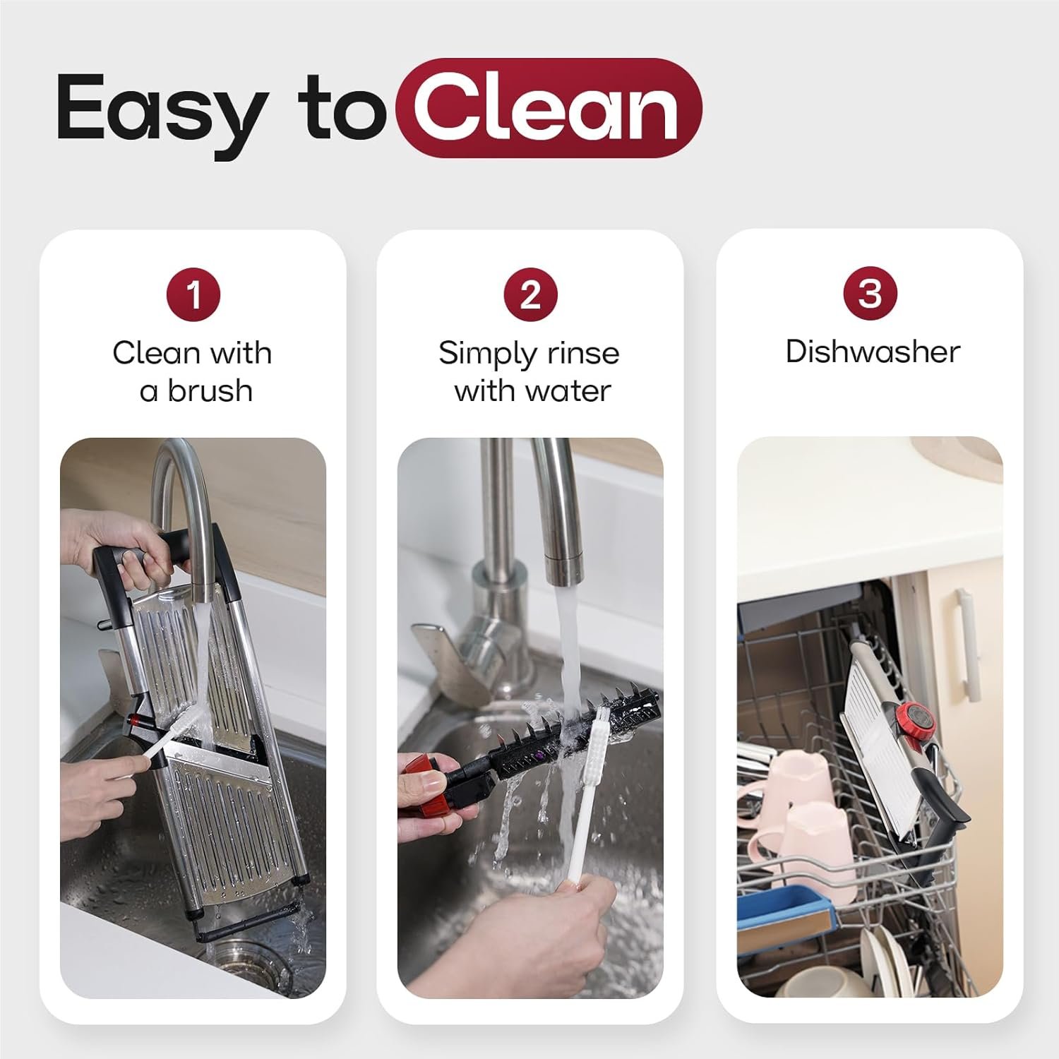 X Home Stainless Steel Mandoline Slicer for Kitchen, Adjustable Food Slicer for Vegetable, Cucumber, Potato, Cleaning Brush & Food Pusher Included - Image 8