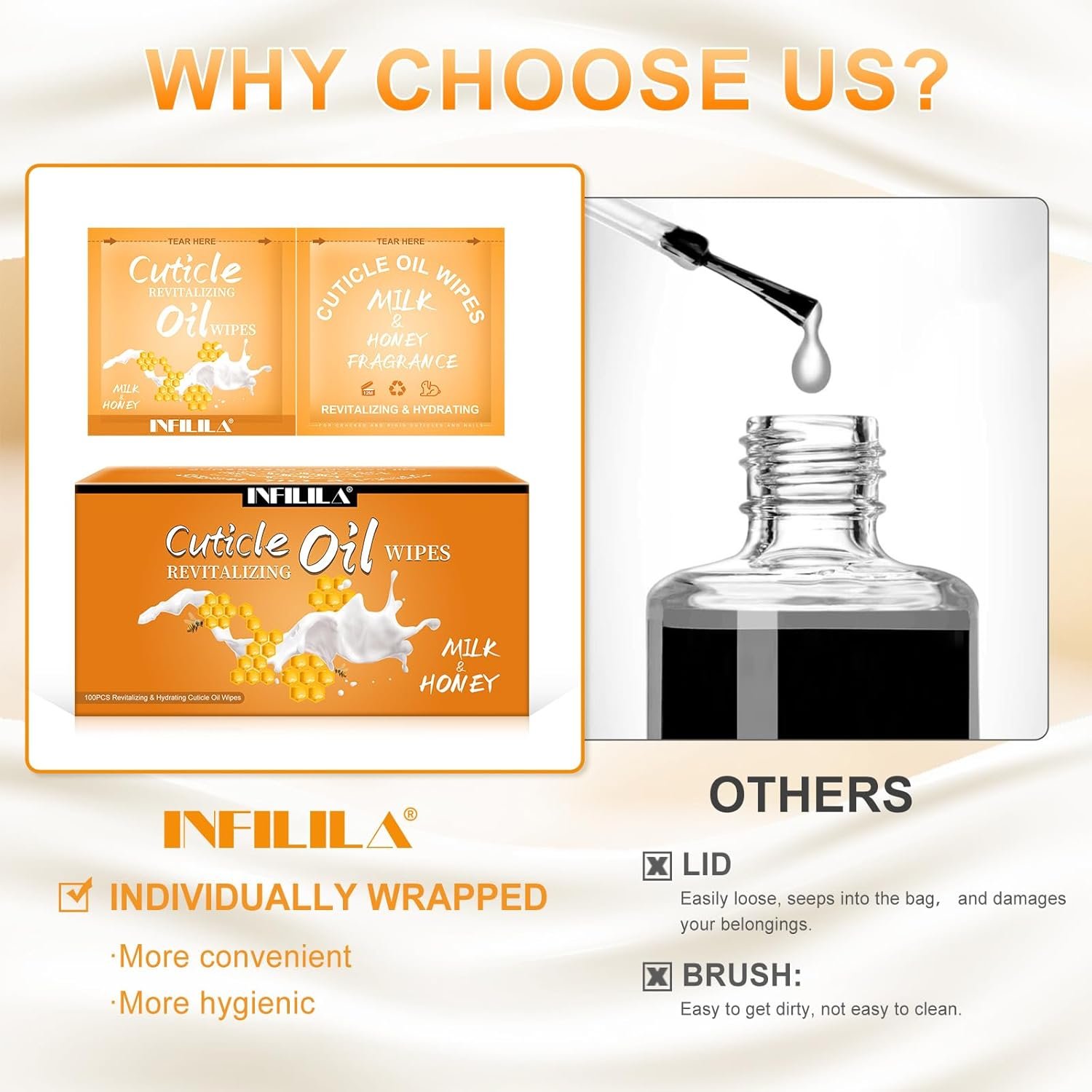 NXJ INFILILA Cuticle Oil Bulk 3.3 Fl Oz, 100Pcs Mini Cuticle Oil for Nails, Hydrating Cuticle Care Product Ttravel Size for Repaired Cuticles Overnight, Cuticle Repair and Nail Care (Milk & Honey) - Image 4