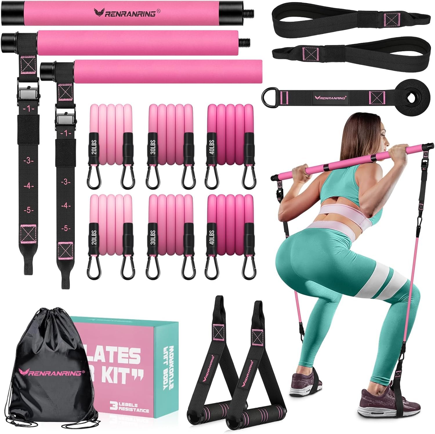 Pilates Bar Kit with Resistance Bands, Multifunctional Pilates Bar for Women & Men with Heavy-Duty Metal Adjustment Buckle, Pilates Home Equipment for Full BodyWorkouts - Image 2