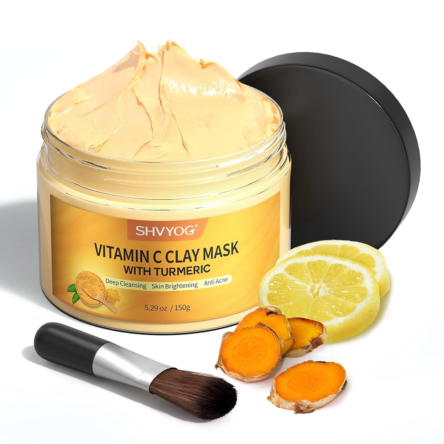 Vitamin C Face Mask with Kaolin Clay and Turmeric for Dark Spots, Dull Skin, Skincare Facial Mask for Controlling Oil and Refining Pores 5.29 Oz - Image 2