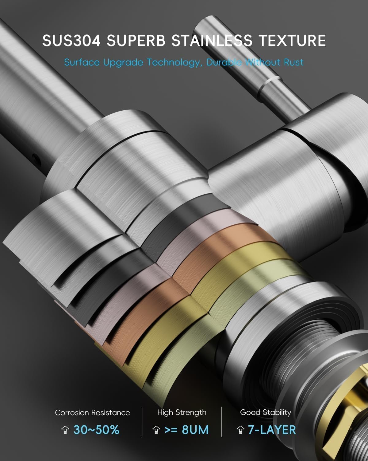 APPASO Touchless Kitchen Faucet with Pull-Down Sprayer, Kitchen Sink Faucet Touchless Brushed Nickel, Single Handle Hands-Free Motion Sensor Faucets Suitable for 1 or 3-Hole Sink, Stainless Steel - Image 6