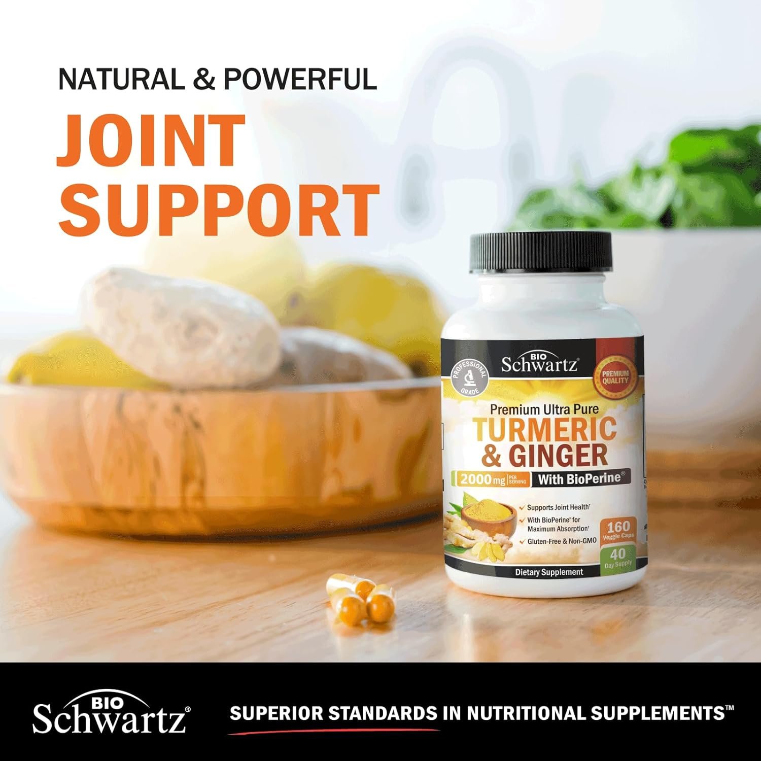 Turmeric Curcumin and Ginger 2000mg with BioPerine for Maximum Absorption, 95% Standardized Curcuminoids Natural Turmeric Supplement for Joint & Immune Support - Gluten-Free, No-GMO, 160 Capsules - Image 6