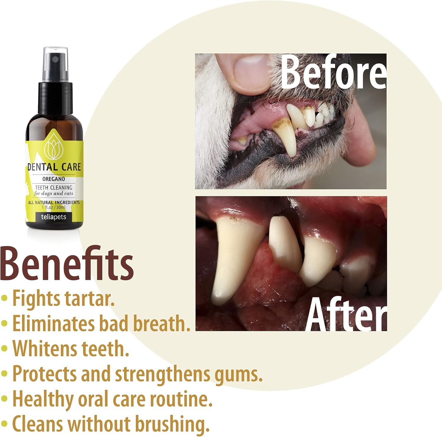 Teliapets Oregano Dental Care Spray for Pet's Teeth & Gums - Natural Dog's & Cat's Teeth Cleanser - Bad Breath, Plaque, Periodontitis & Gingivitis Fighter -Quick & Simple Oral Relief - 30ml / 1oz - Image 6