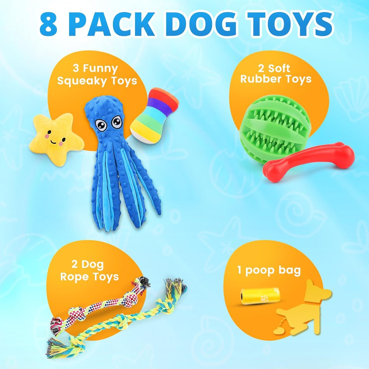Puppy Toys 8 Pack for Small Dogs, Luxury Christmas Dog Chew Toys with Squeaky Plush Toys, Rope Toys and Ball, Teething Toys for Puppy Supplies (Blue) - Image 3