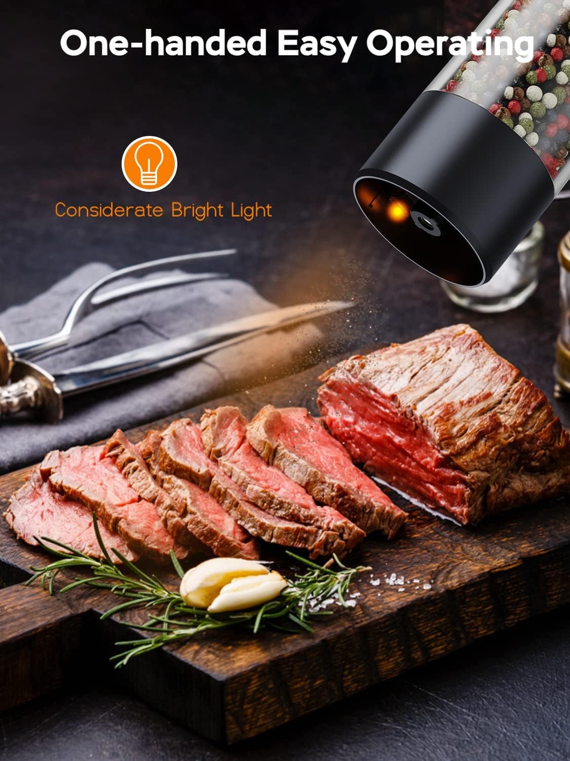 Upgraded Larger Capacity: Electric Salt and Pepper Grinder Set Rechargeable with LED lights - Stainless Steel Automatic Pepper and Salt Grinder Refillable with 6 Adjustable Coarseness - Image 7