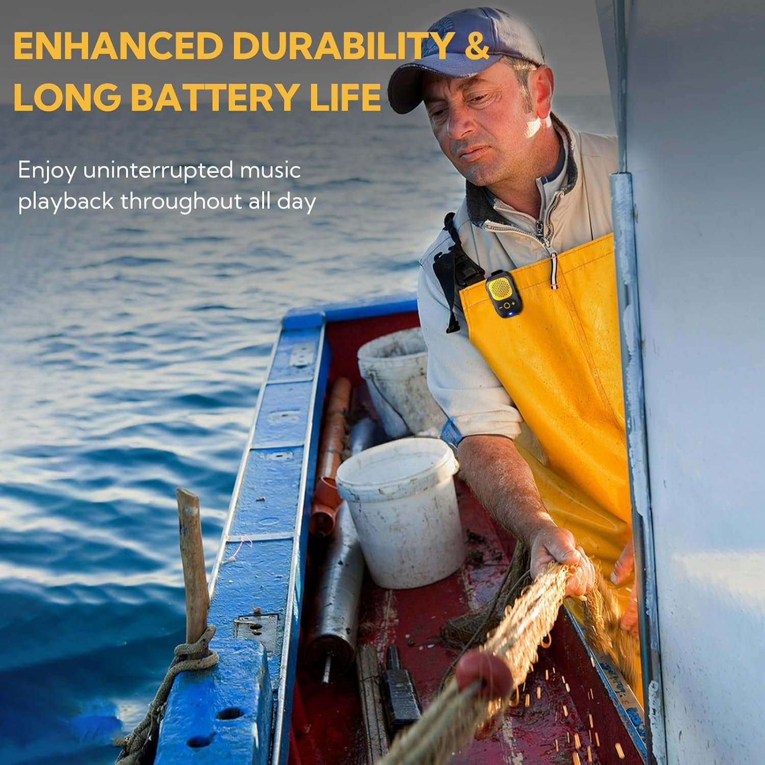 Wearable Bluetooth Speaker - 30H Working Time Clip-On Wireless Jobsite Pro Water-Resistant Portable Speaker — Built-in Mic for Hands-Free Music and Calls, Yellow (Non-Magnetic) - Image 6