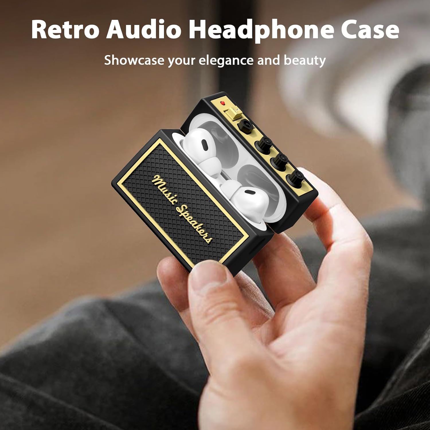 AirPods Pro 2nd Generation Case Cover with Cleaner Kit, Airpod pro case Guitar amp Retro Audio Design Soft Silicone Protective Cover for AirPods Pro 2 Case with Lanyard (2023/2022) Black - Image 5