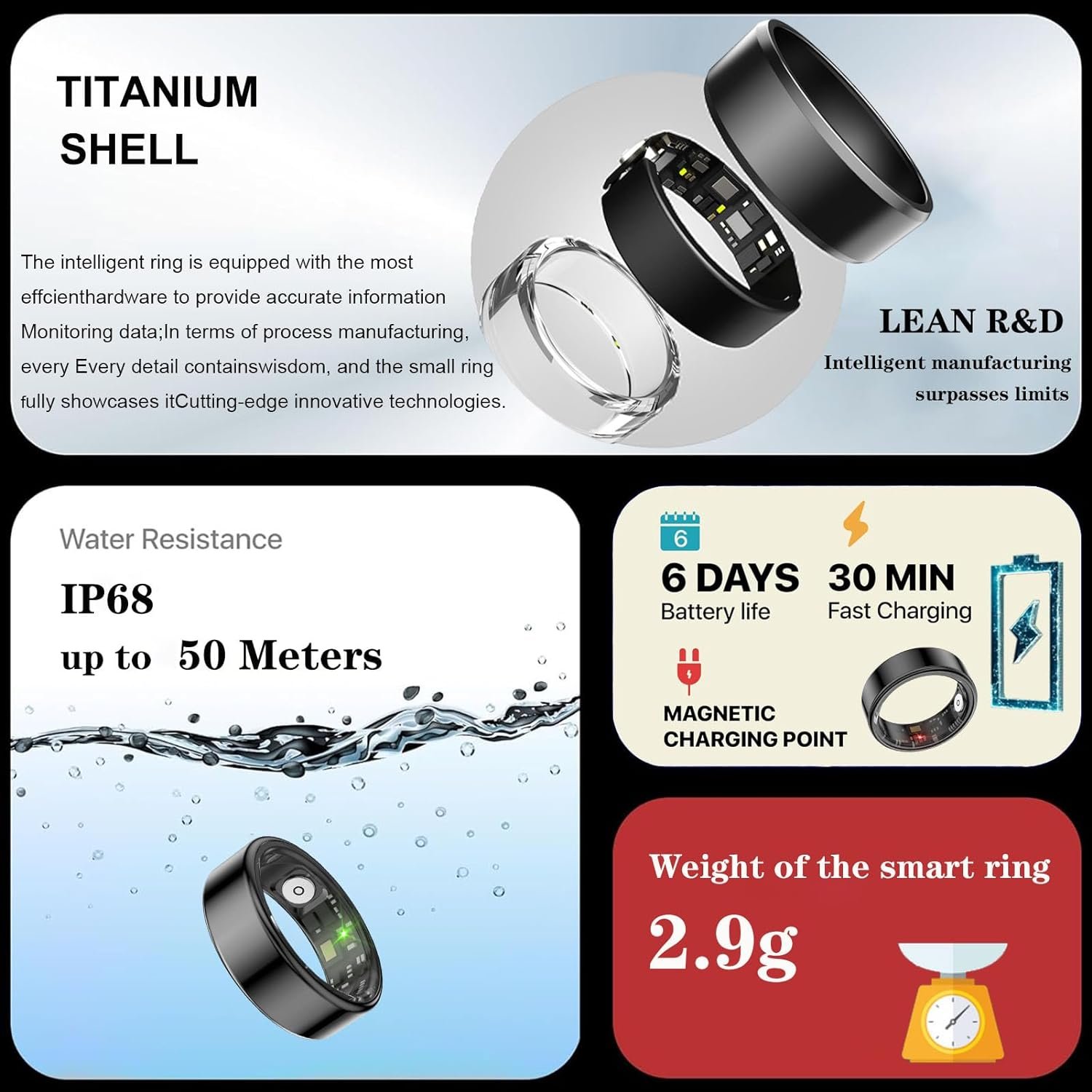 Smart Ring Fitness Tracker for Men Women, Health Sleep Heart Rate Blood Oxygen Tracker Smart Ring with Wireless Charger Box, IP67 Waterproof Bluetooth Tracker Rings, Free APP (Black)… - Image 5