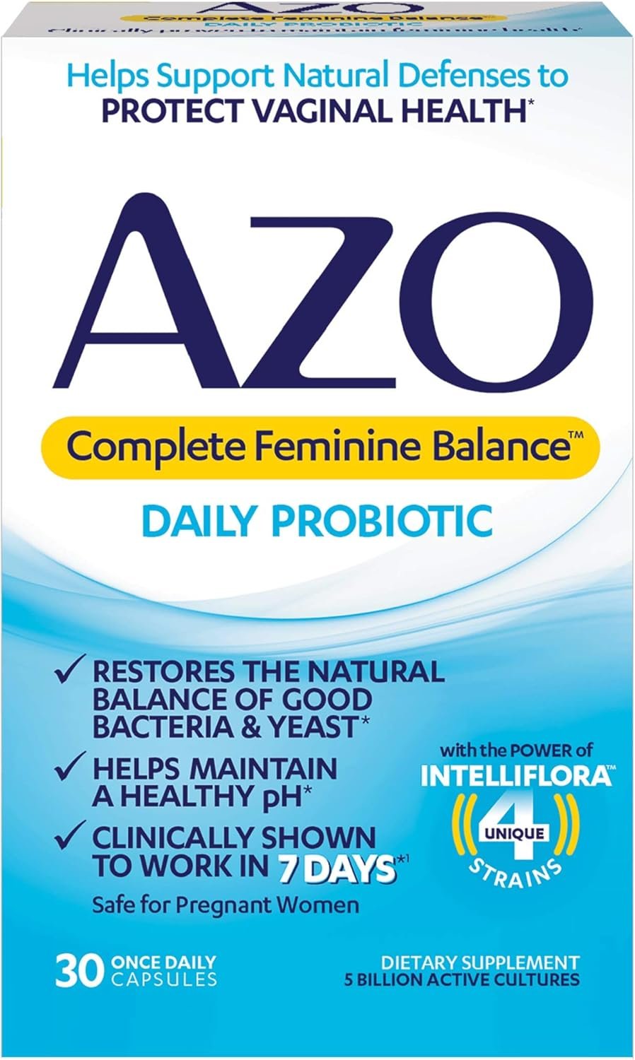 AZO Complete Feminine Balance Daily Probiotics for Women, Clinically Proven to Help Protect Vaginal Health, balance pH and yeast, Non-GMO, 30 Count - Image 2