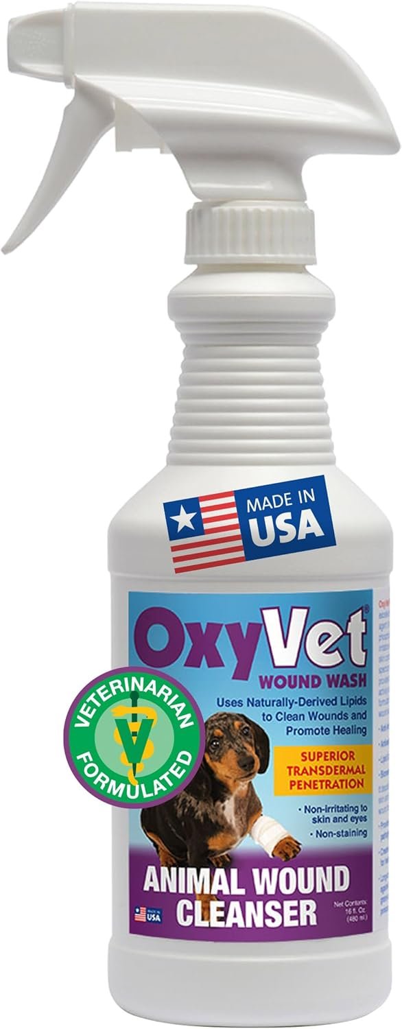 OxyVet Wound Wash for Dogs | Excellent Cleansing Agent | Non-Irritating to Skin and Eyes | Wound Cleanser | Non-Staining Wound and Skin Care | 16 Fl Oz Pet First Aid Spray Bottle - Image 2