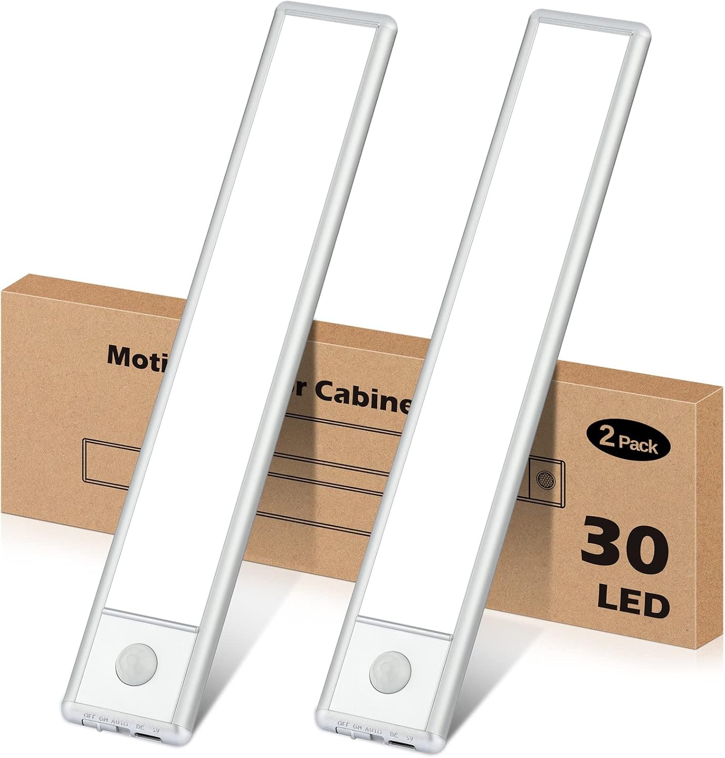 30-LED Motion Sensor Under Cabinet Lights, Magnetic Rechargeable Under Counter Closet Light, Wireless Night Light Bar Stick-On, 2-Pack, Cool White - Image 2