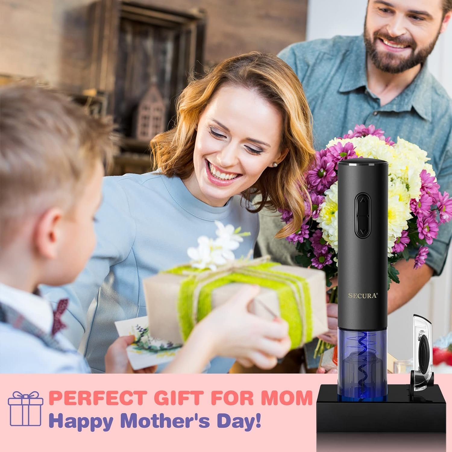 Secura Electric Wine Opener, Automatic Electric Wine Bottle Corkscrew Opener with Foil Cutter, Rechargeable (Black) - Image 9