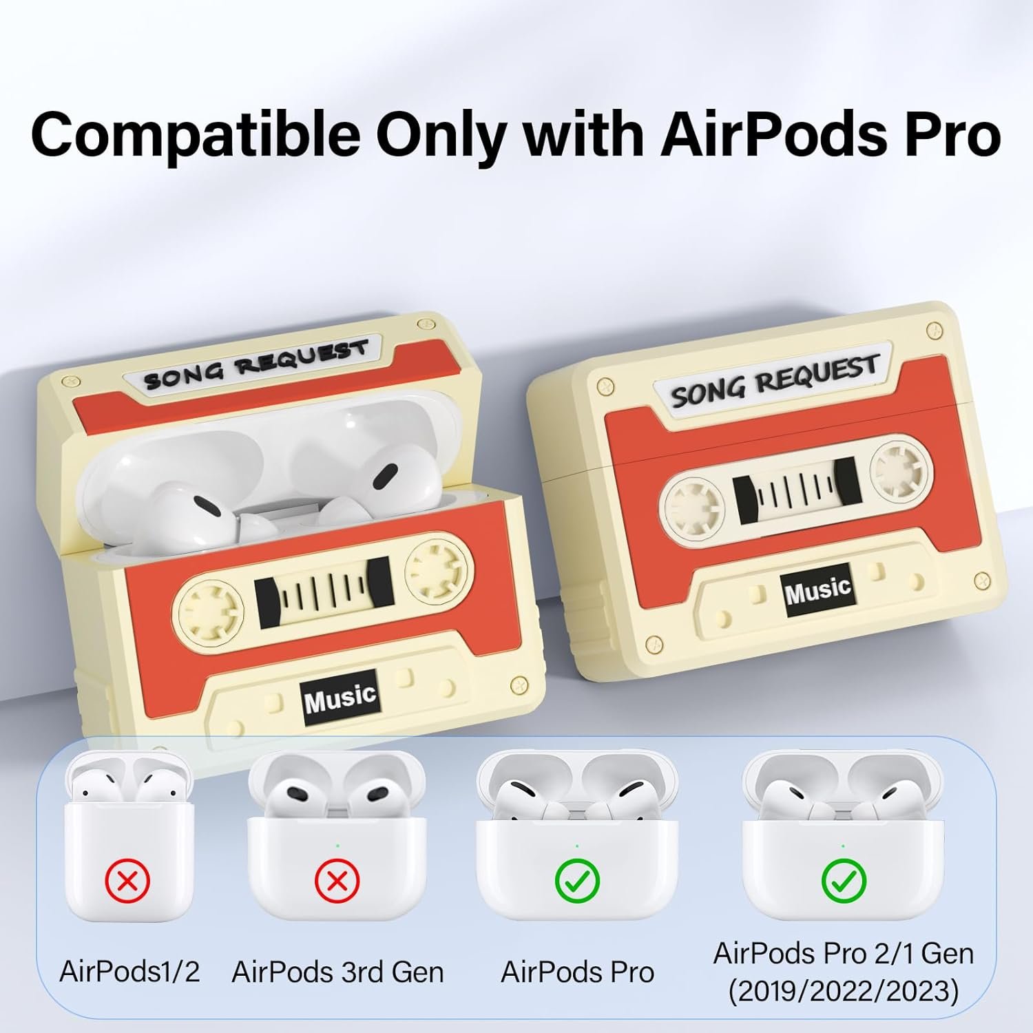 Cassette Tape Case Cover for AirPods Pro 2nd Generation,Look Back Past,Enjoy Future,Shock Resistant,Washable,Scratch Proof,with Cleaning Kit&Beautiful Lanyard (Classic White) - Image 5