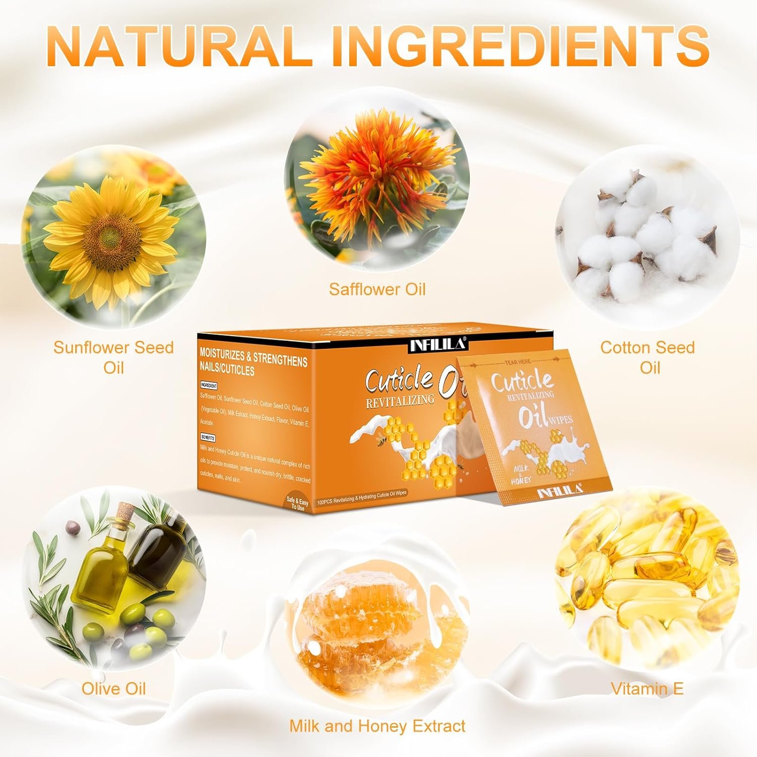 NXJ INFILILA Cuticle Oil Bulk 3.3 Fl Oz, 100Pcs Mini Cuticle Oil for Nails, Hydrating Cuticle Care Product Ttravel Size for Repaired Cuticles Overnight, Cuticle Repair and Nail Care (Milk & Honey) - Image 5