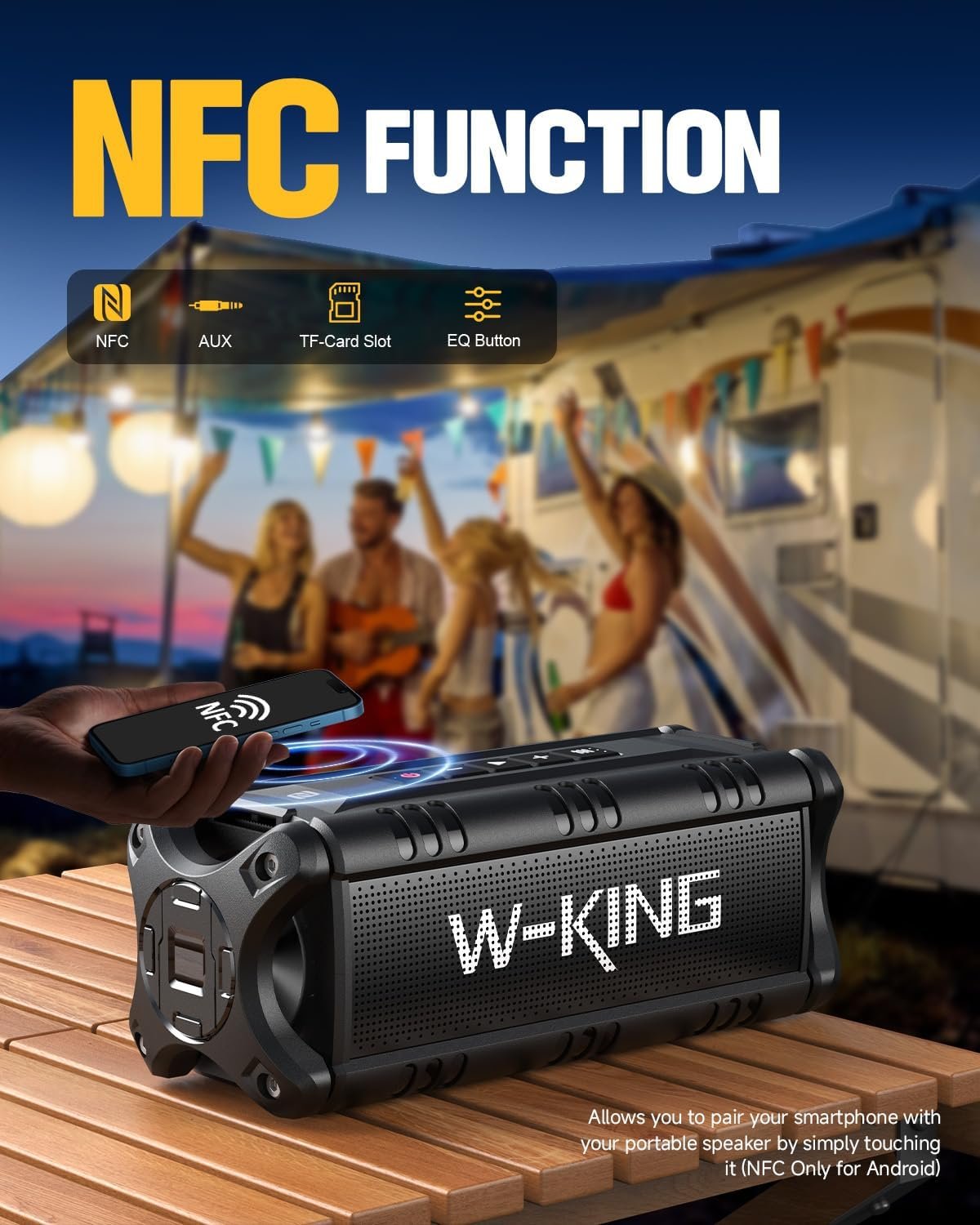 W-KING Bluetooth Speaker, 90W Peak 50W RMS IPX6 Waterproof Loud Speakers Bluetooth Wireless, Large Outdoor Portable Bluetooth Speakers Subwoofer Deep Bass/Bluetooth 5.0/Power Bank/40H Play/TF/AUX/NFC - Image 9