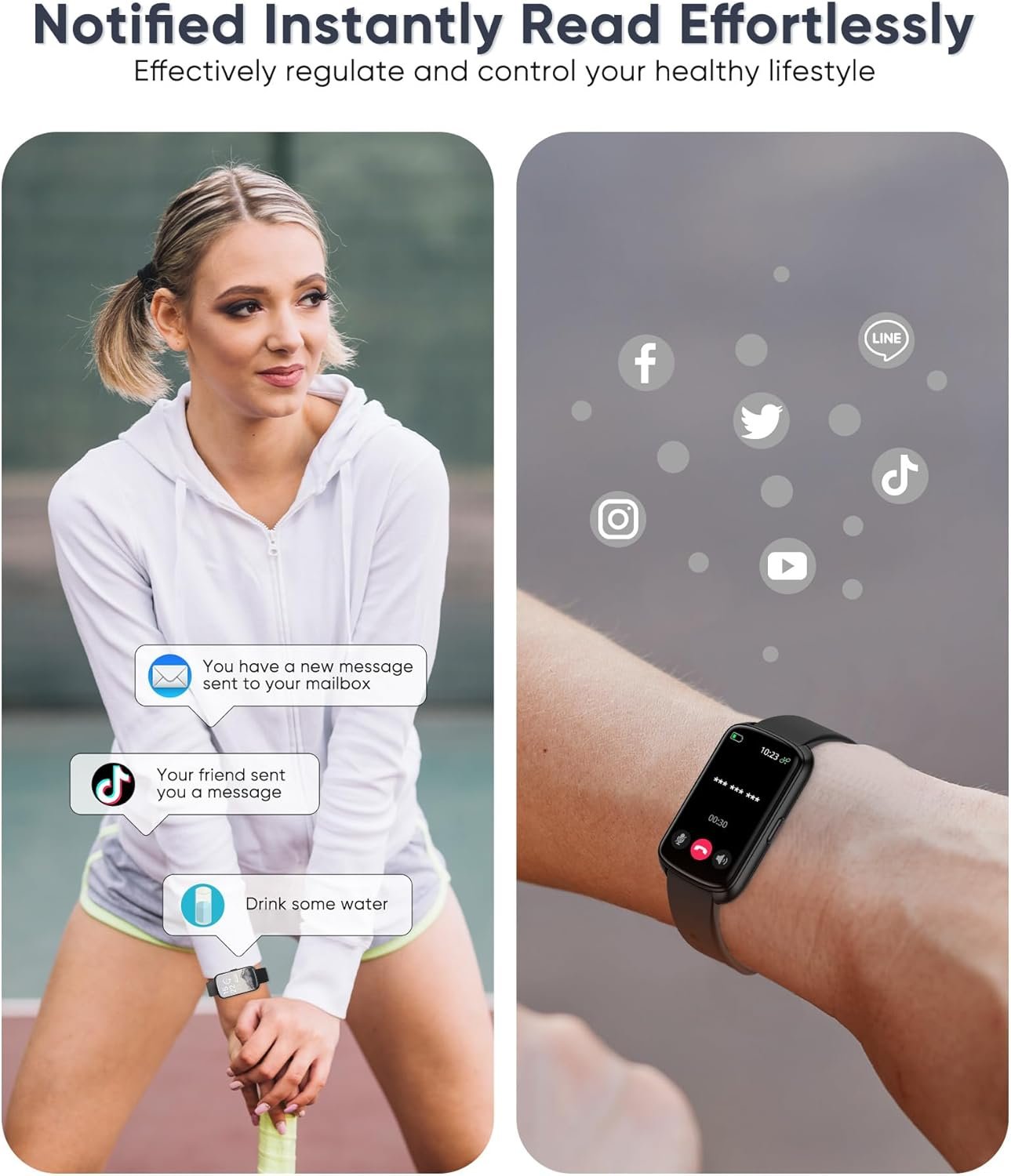 Smart Watch, 1.47" Health Fitness Tracker with 24/7 Heart Rate,Blood Pressure,Blood Oxygen Monitor,Sleep Tracker,Pedometer, IP68 Waterproof Activity Trackers Compatible with Android&iPhone Women Men - Image 6