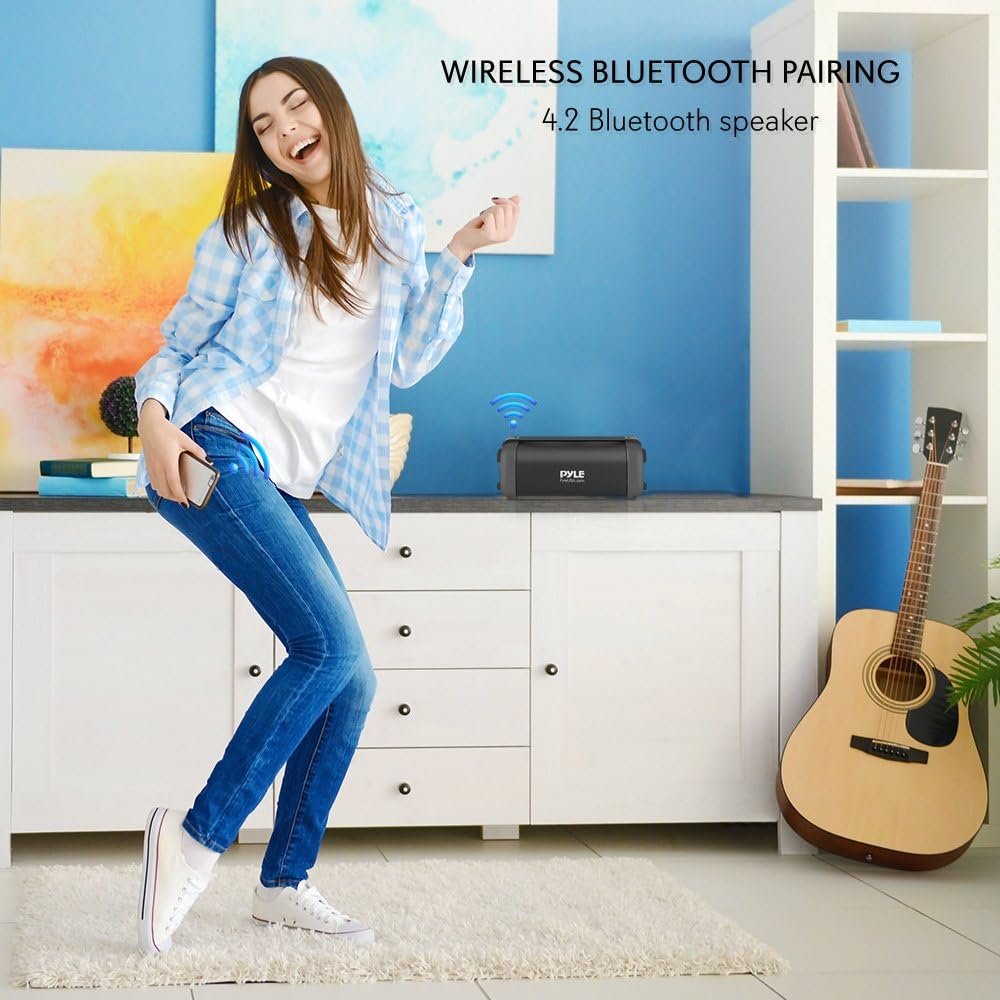 Pyle Wireless Portable Bluetooth Speaker- 100 Watt Power Rugged Compact Audio Sound Box Stereo System with Built-in Rechargeable Battery, 3.5mm AUX Input Jack,FM Radio,MP3 & USB Reader-PBMSQG5, Black - Image 5