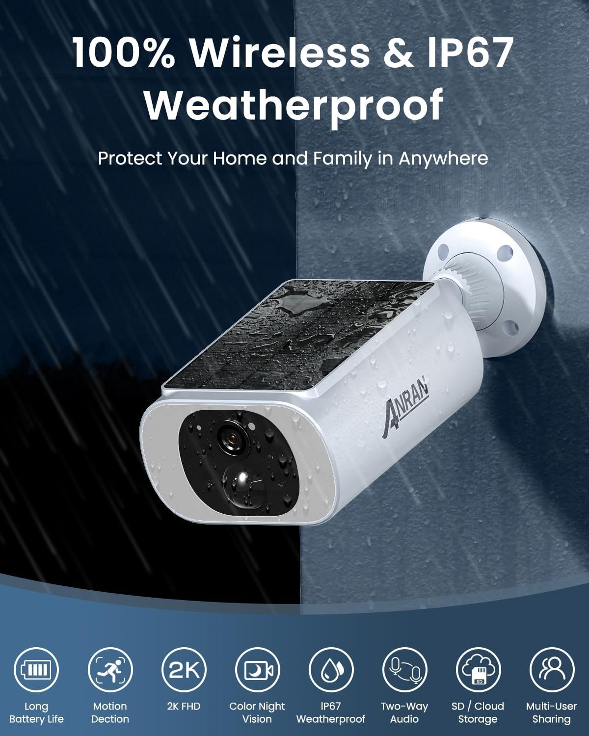 ANRAN 2K Cameras for Home Security Outside, Solar Security Cameras Wireless Outdoor, Battery Powered WiFi Surveillance with Human Detection, Color Night Vision, Spotlight, Works with Alexa (4 Pack) - Image 6