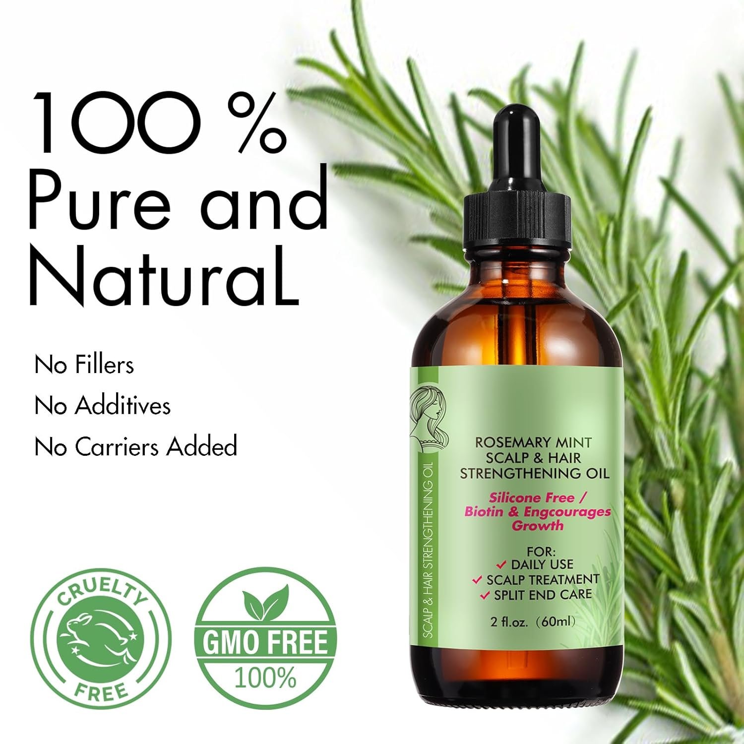 Rosemary Oil (2 Pack) for Hair Growth & Skin Care, 100% Pure Natural Oil for Thicker Stronger Hair, Suitable for All Hair Types - Image 3