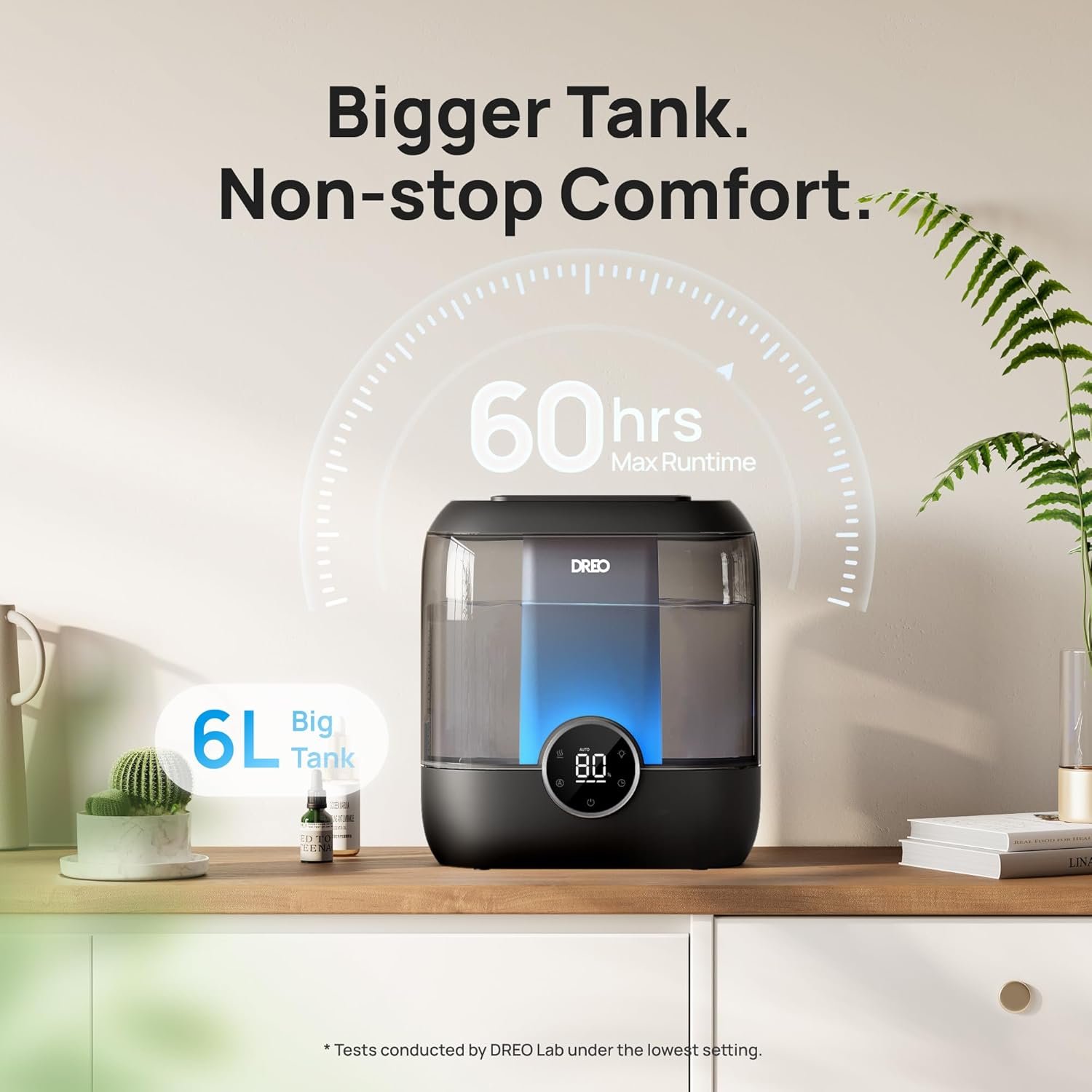 Dreo Smart Humidifiers for Bedroom, 6L Top Fill Supersized Cool Mist Humidifier for Large Room, 60 Hour Runtime, Quiet Ultrasonic Humidifiers for Plants, Baby, Indoor, Home, Night Light, Black - Image 5